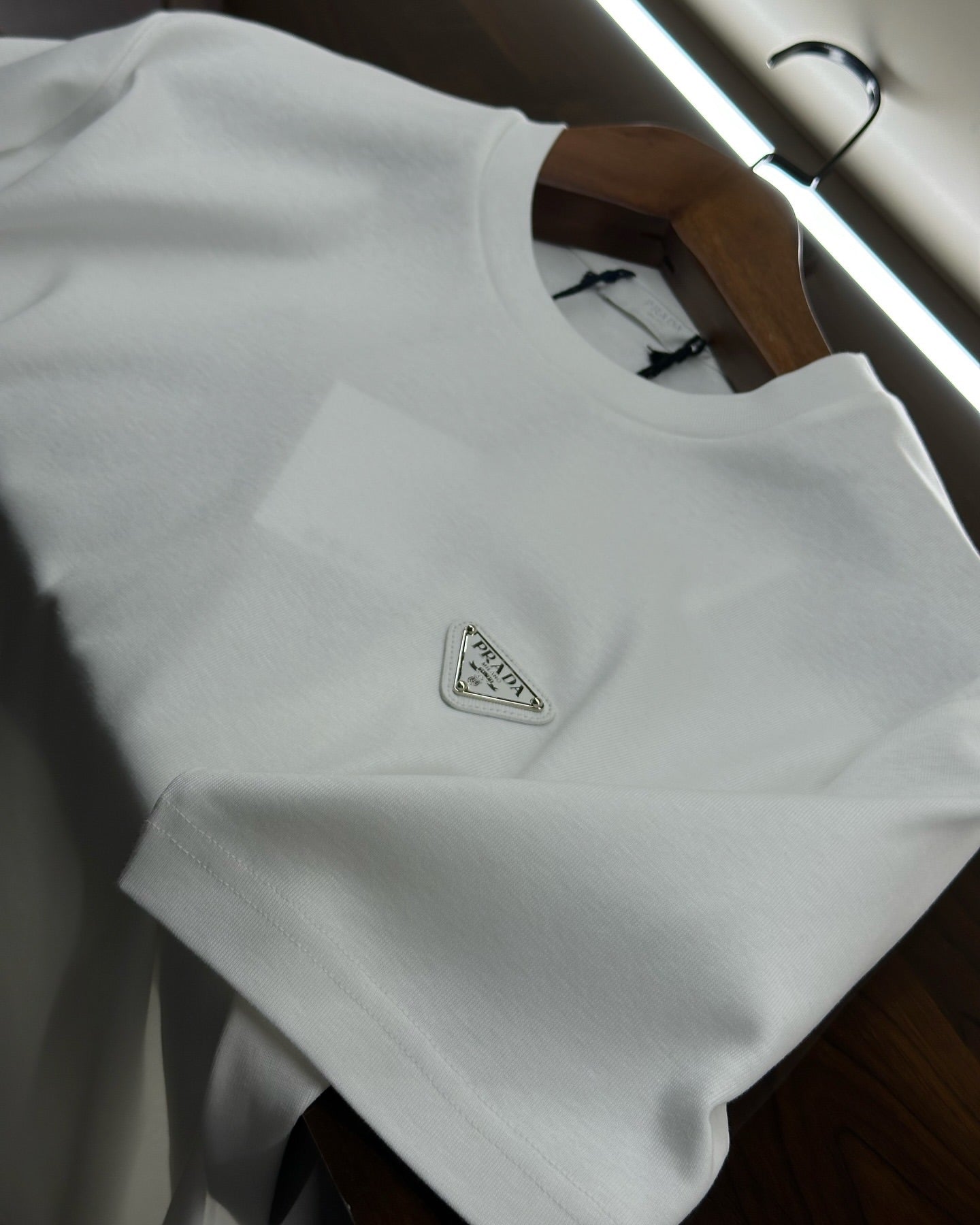 Prada White Cotton T-Shirt with Enamel Triangle Logo