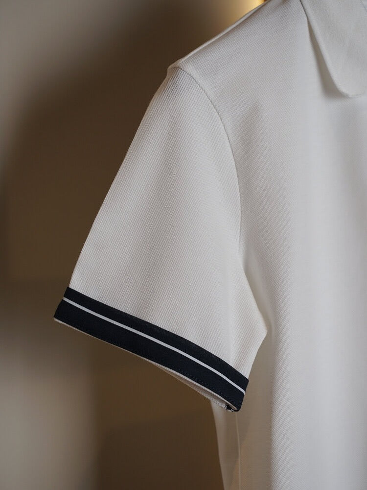 Moncler White Polo Shirt with Contrast Tipped Sleeves