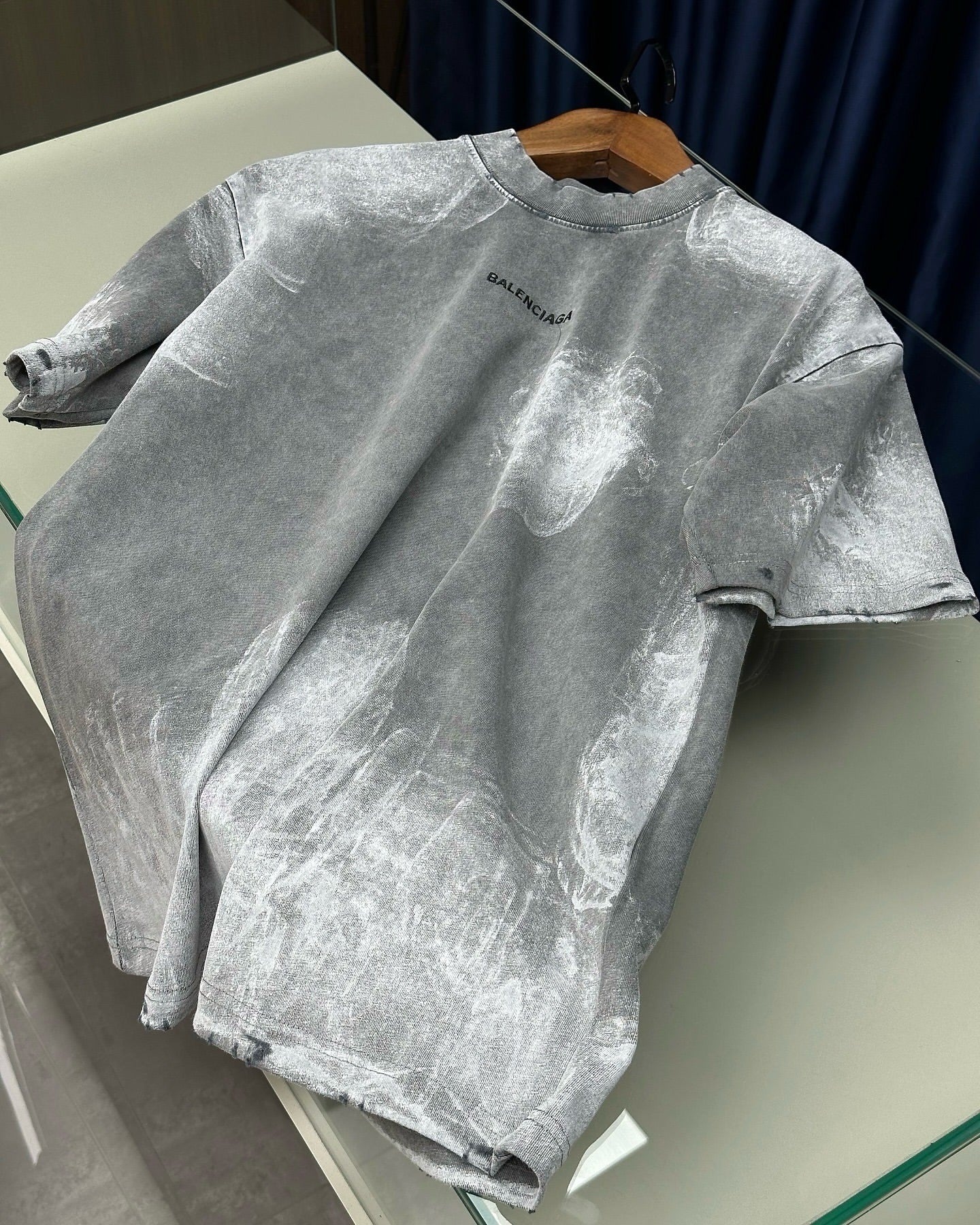Balenciaga Distressed Logo T-Shirt in Washed Grey