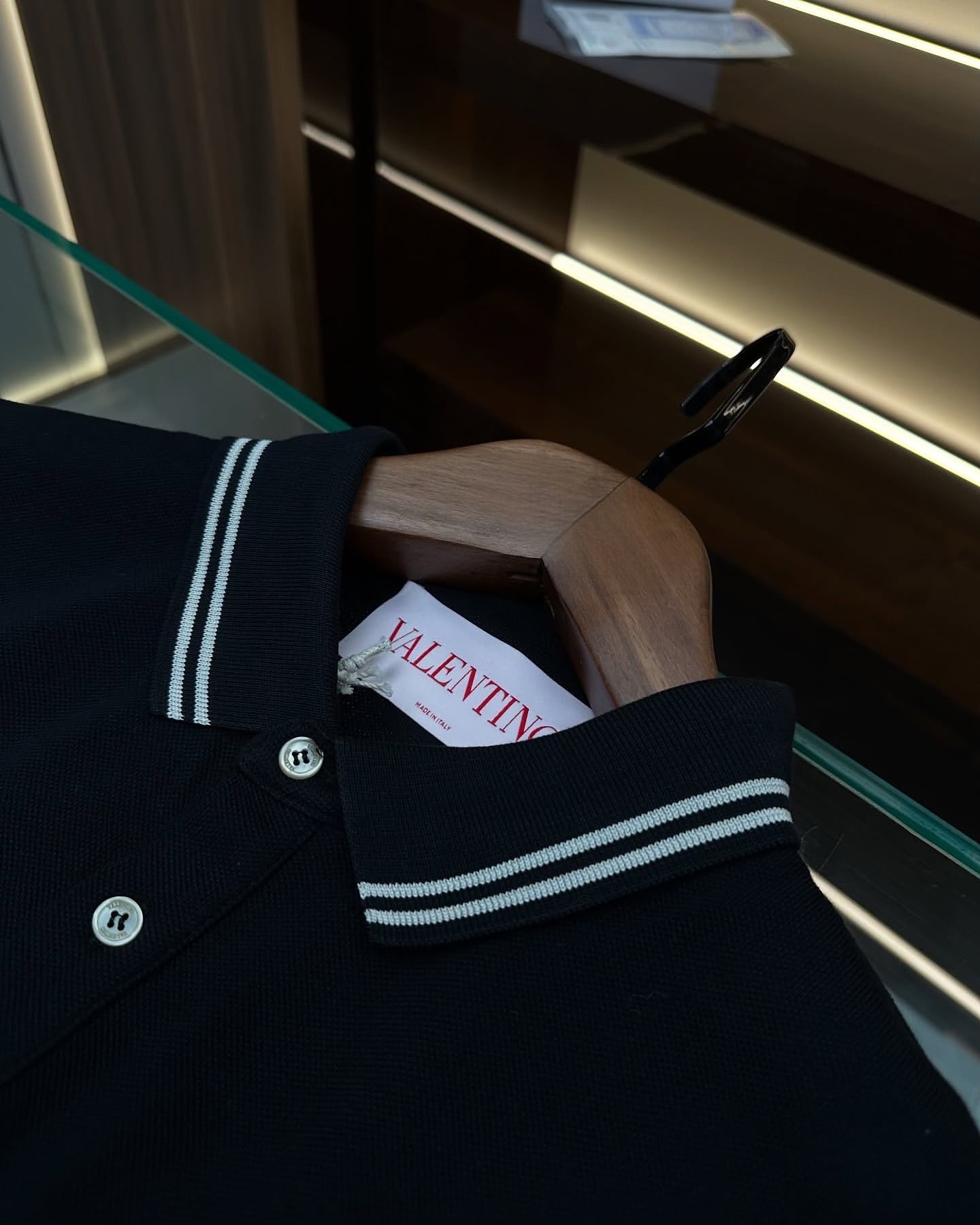 Valentino Black Polo Shirt with Contrast Collar Trim