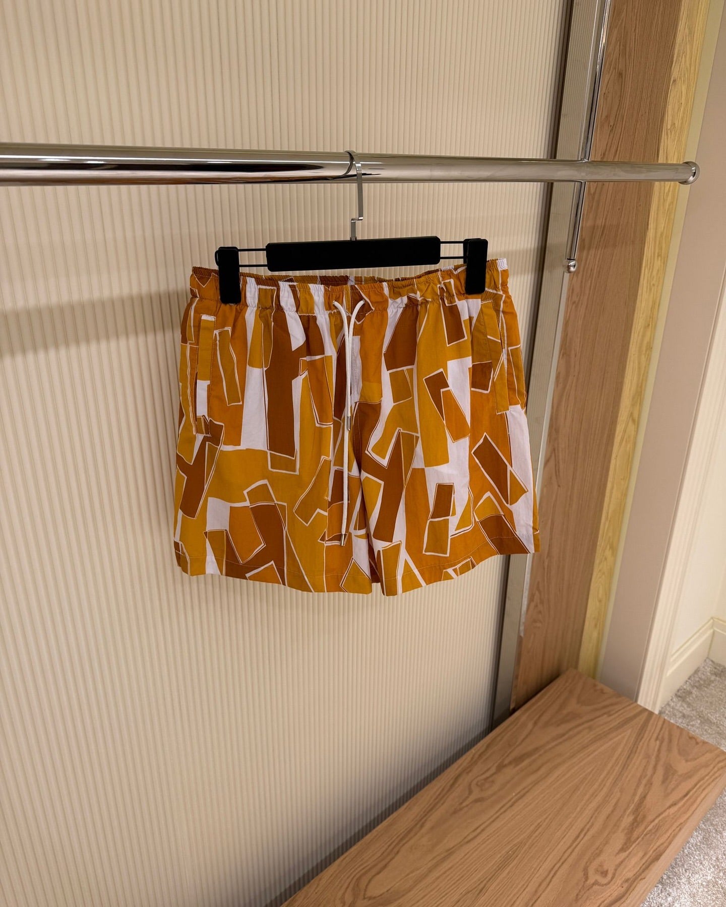 Hermès Geo-Print Swim Shorts – Orange & White