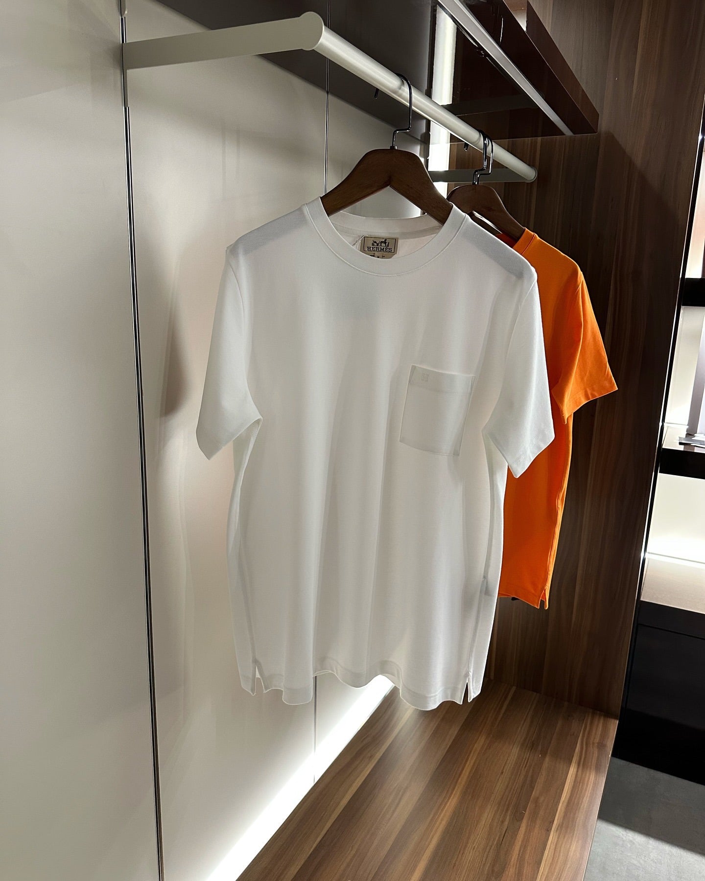 Hermès White Cotton T-Shirt with Sleeve Pocket & Embroidered “H” Logo