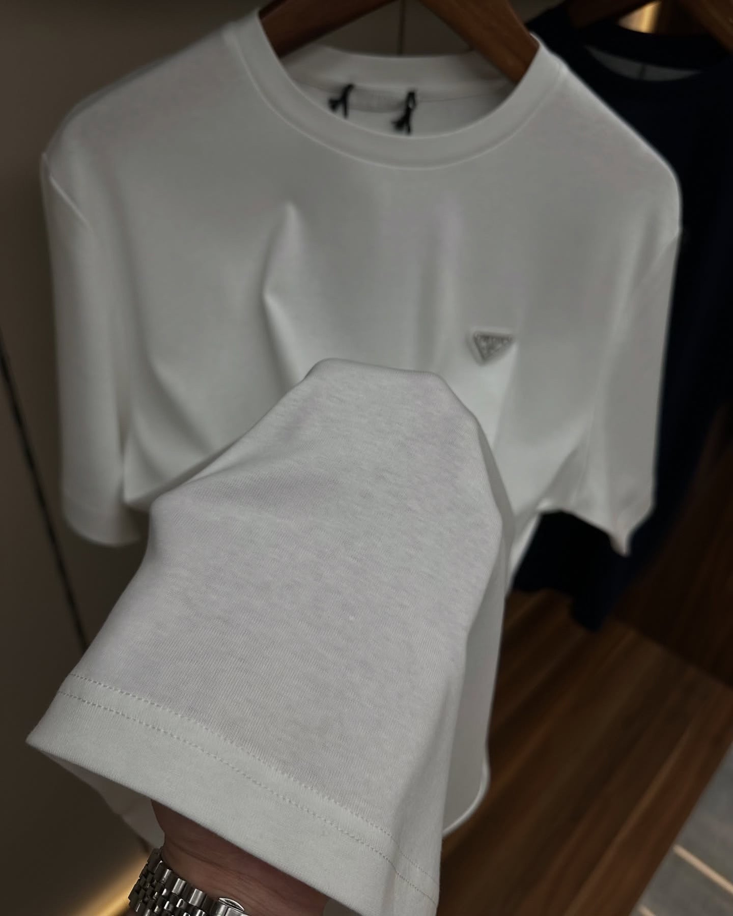 Prada White Cotton T-Shirt with Enamel Triangle Logo