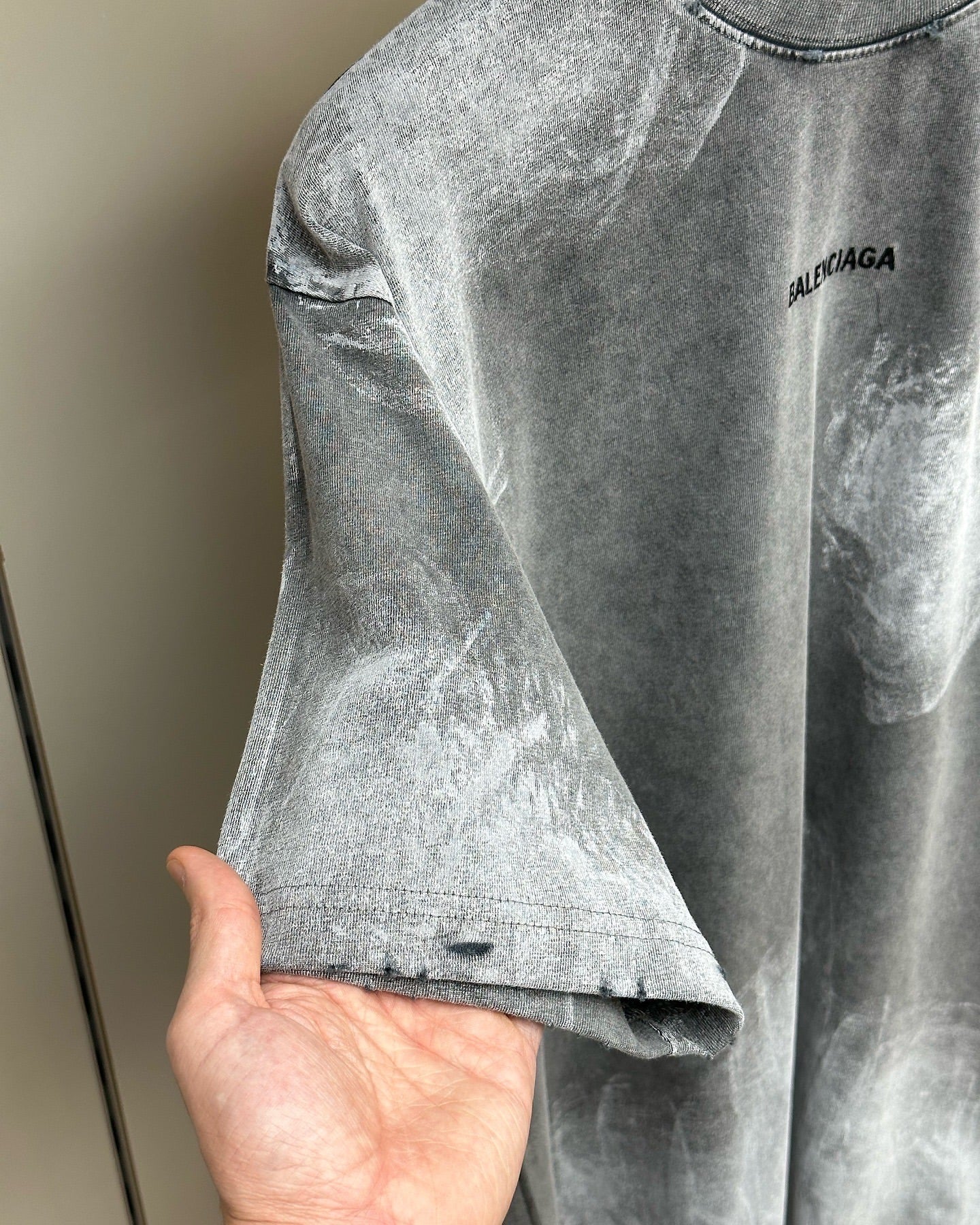 Balenciaga Distressed Logo T-Shirt in Washed Grey