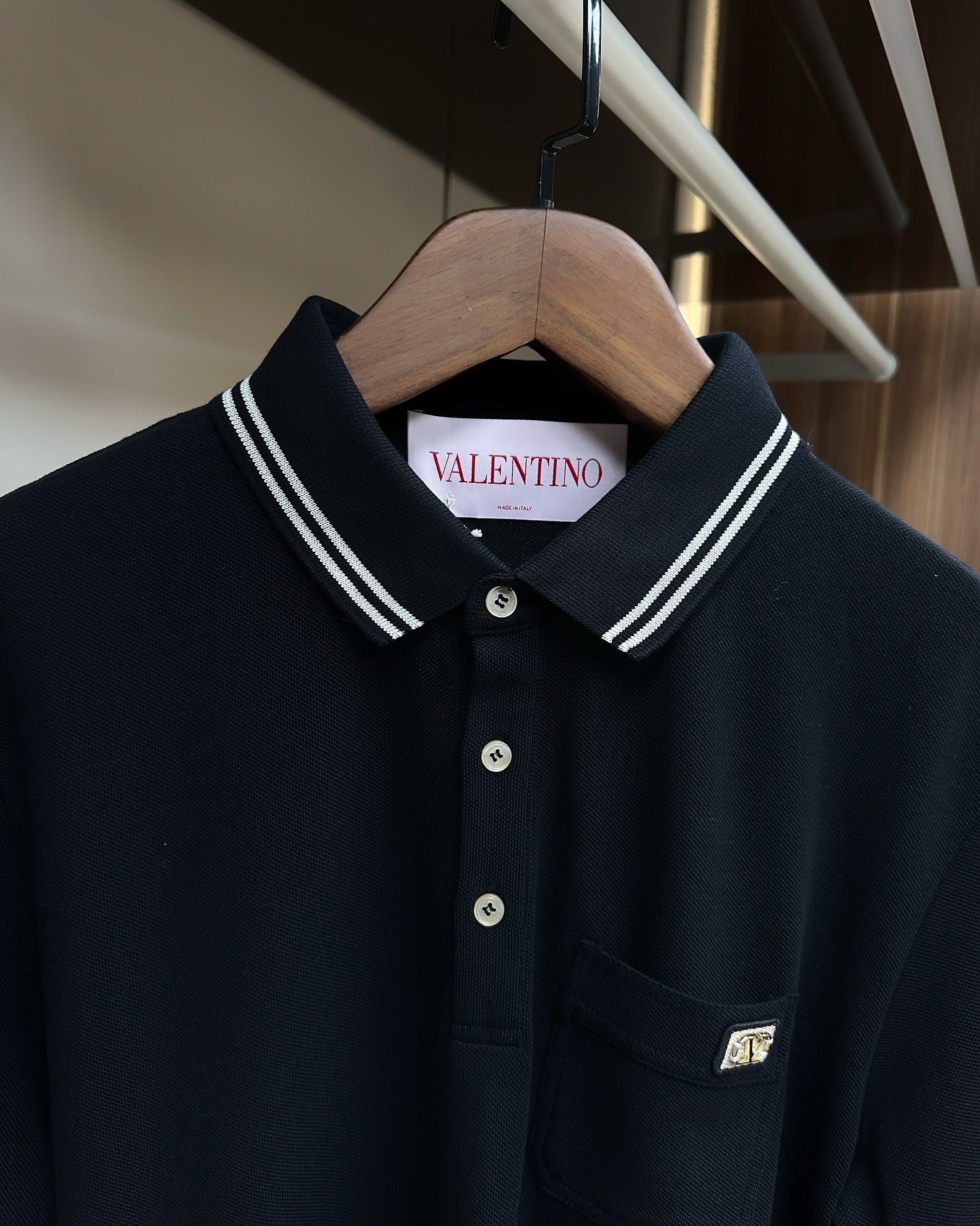 Valentino Black Polo Shirt with Contrast Collar Trim