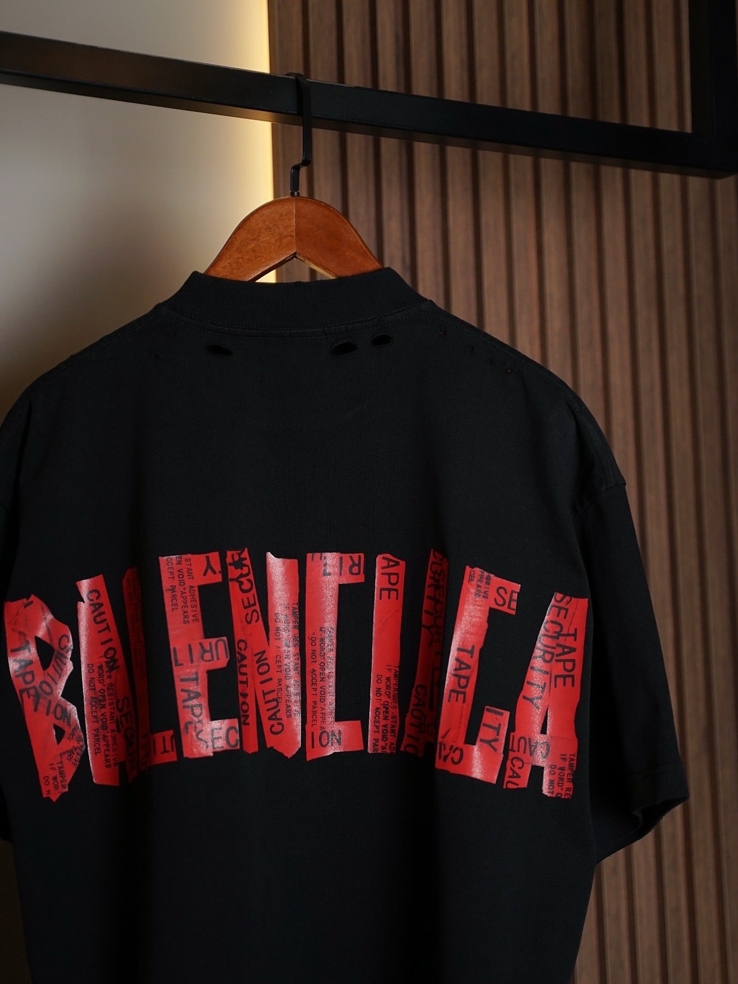Balenciaga Black Distressed “VENICE” Tape Graphic T-Shirt