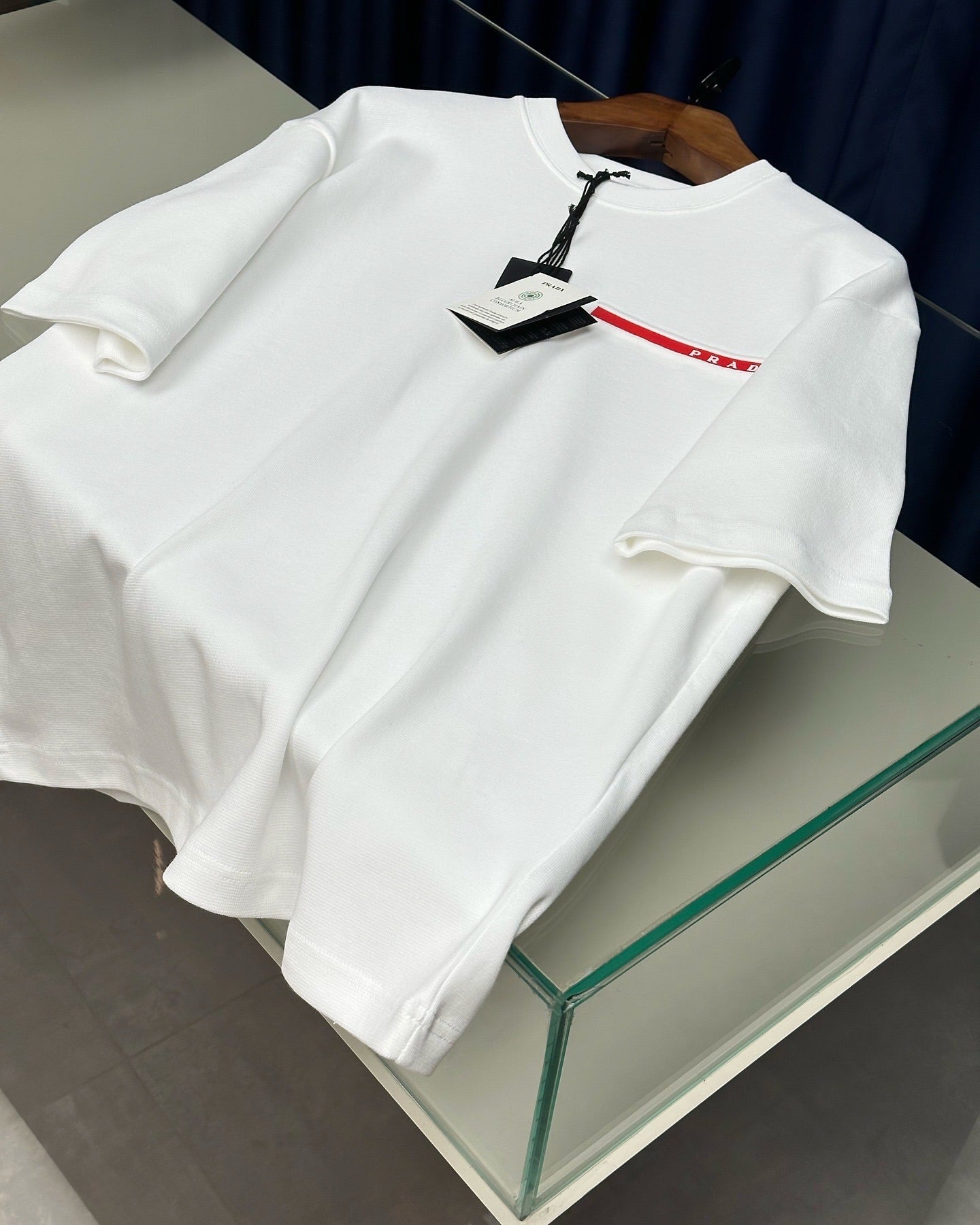 Prada White Cotton T-Shirt with Red Line Logo