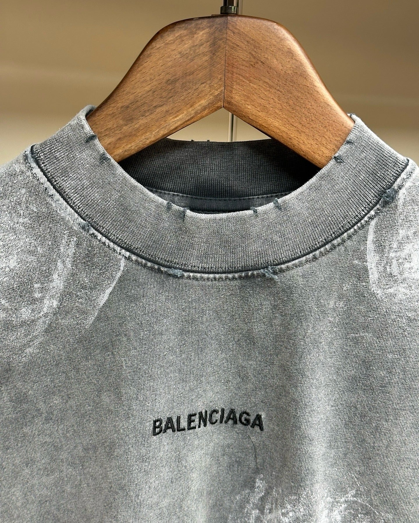 Balenciaga Distressed Logo T-Shirt in Washed Grey