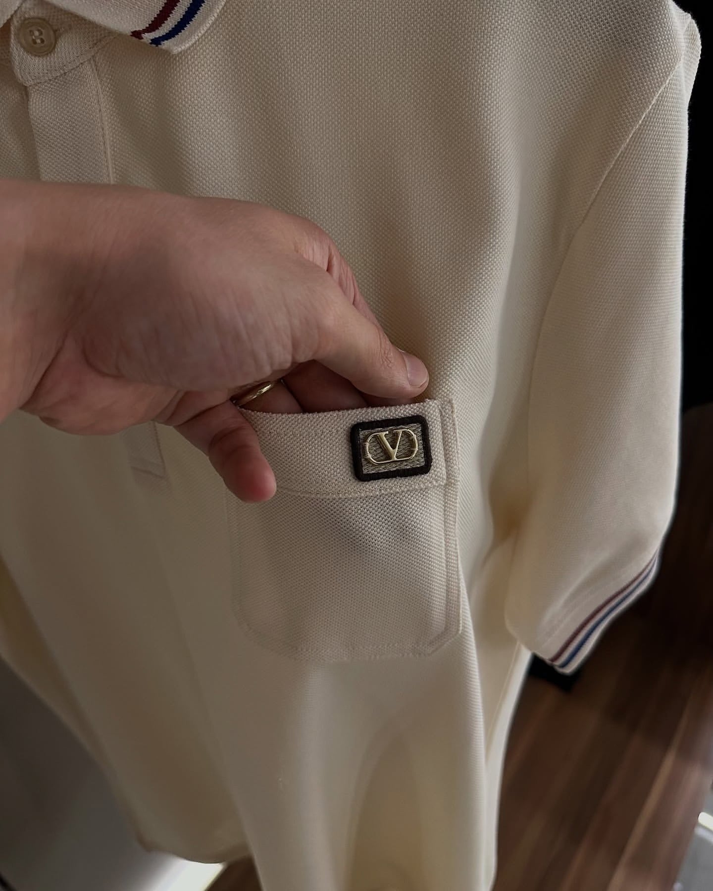 Valentino BeigePolo Shirt with Contrast Collar Trim