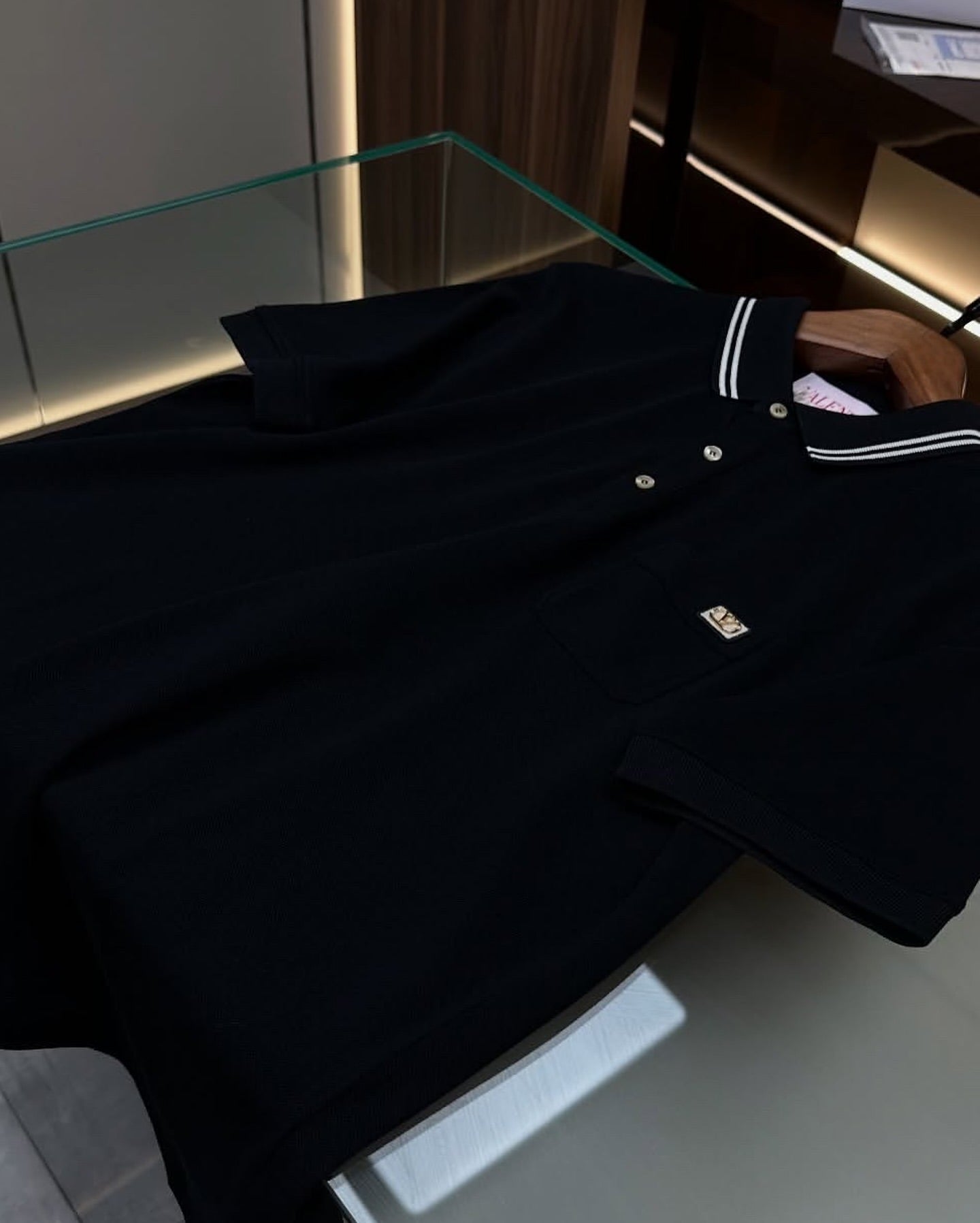 Valentino Black Polo Shirt with Contrast Collar Trim