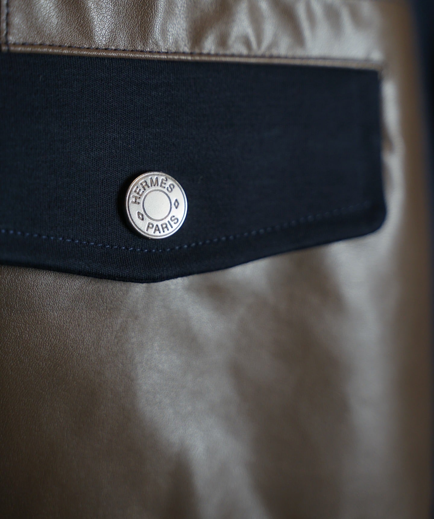 Hermès Navy Blue T-Shirt with Brown Satin Pocket