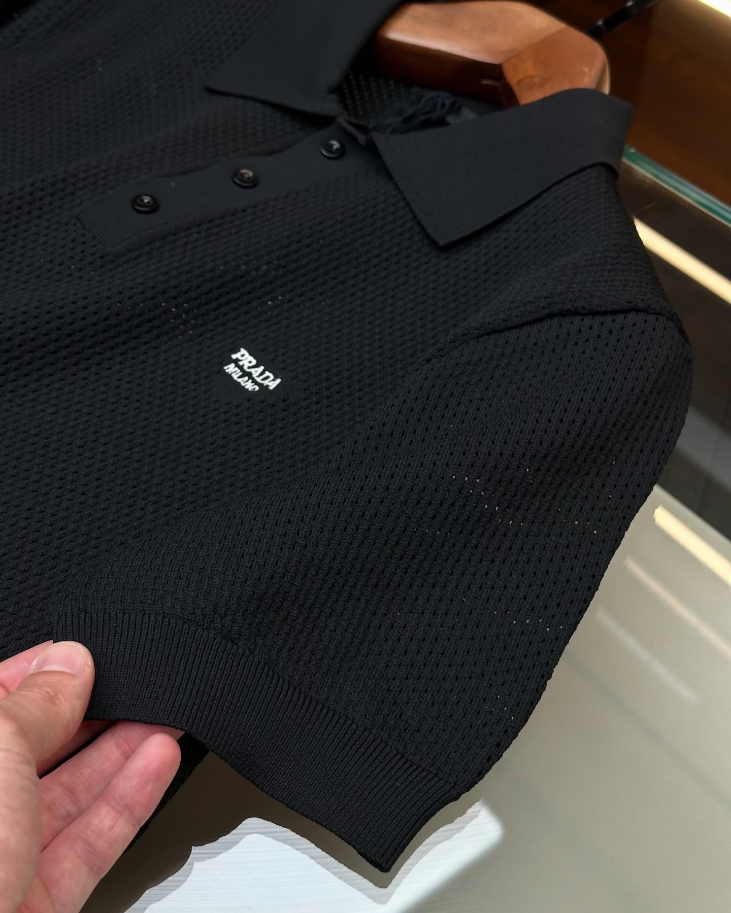 Prada Classic Black Cotton Polo Shirt