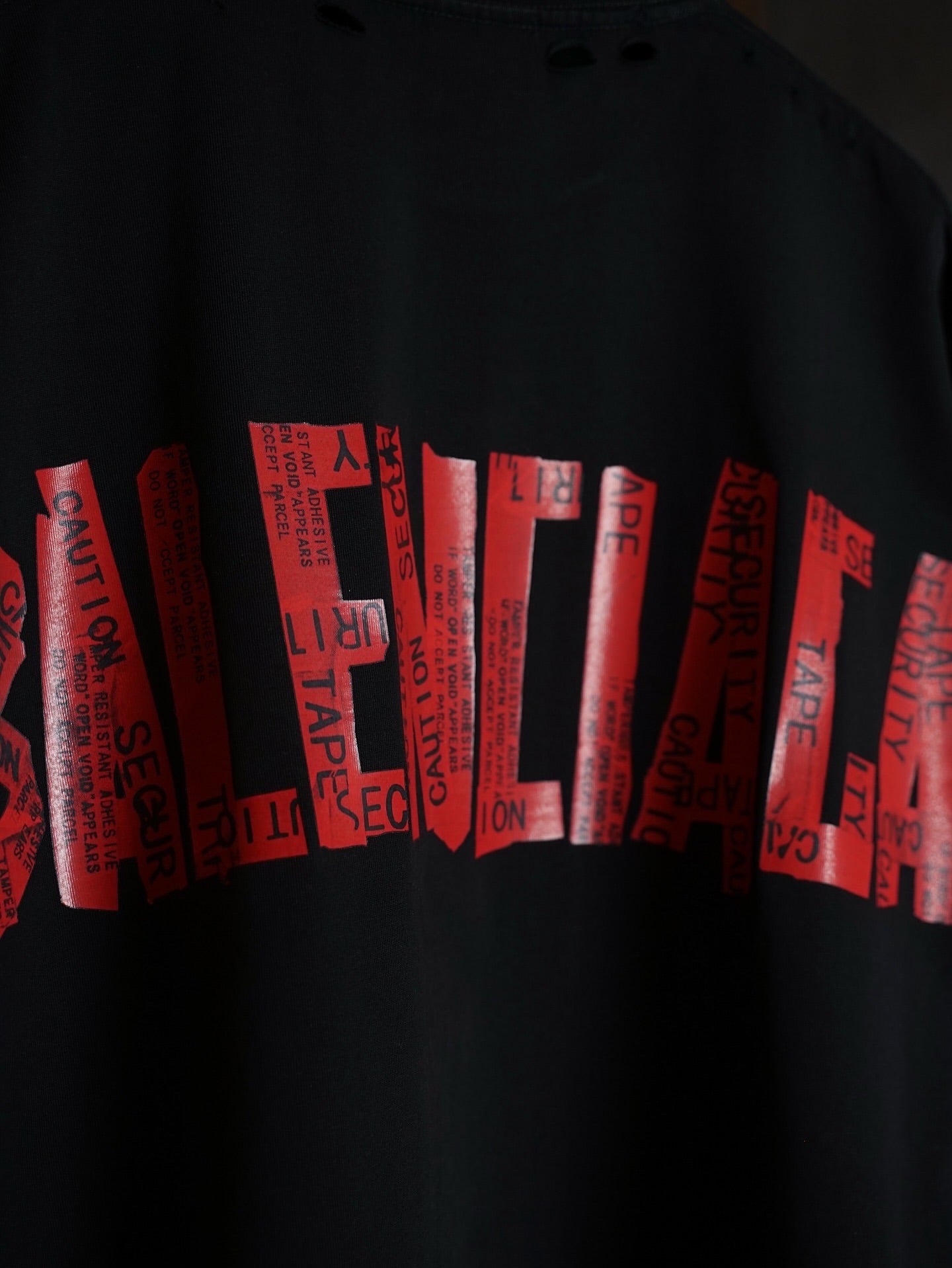 Balenciaga Black Distressed “VENICE” Tape Graphic T-Shirt