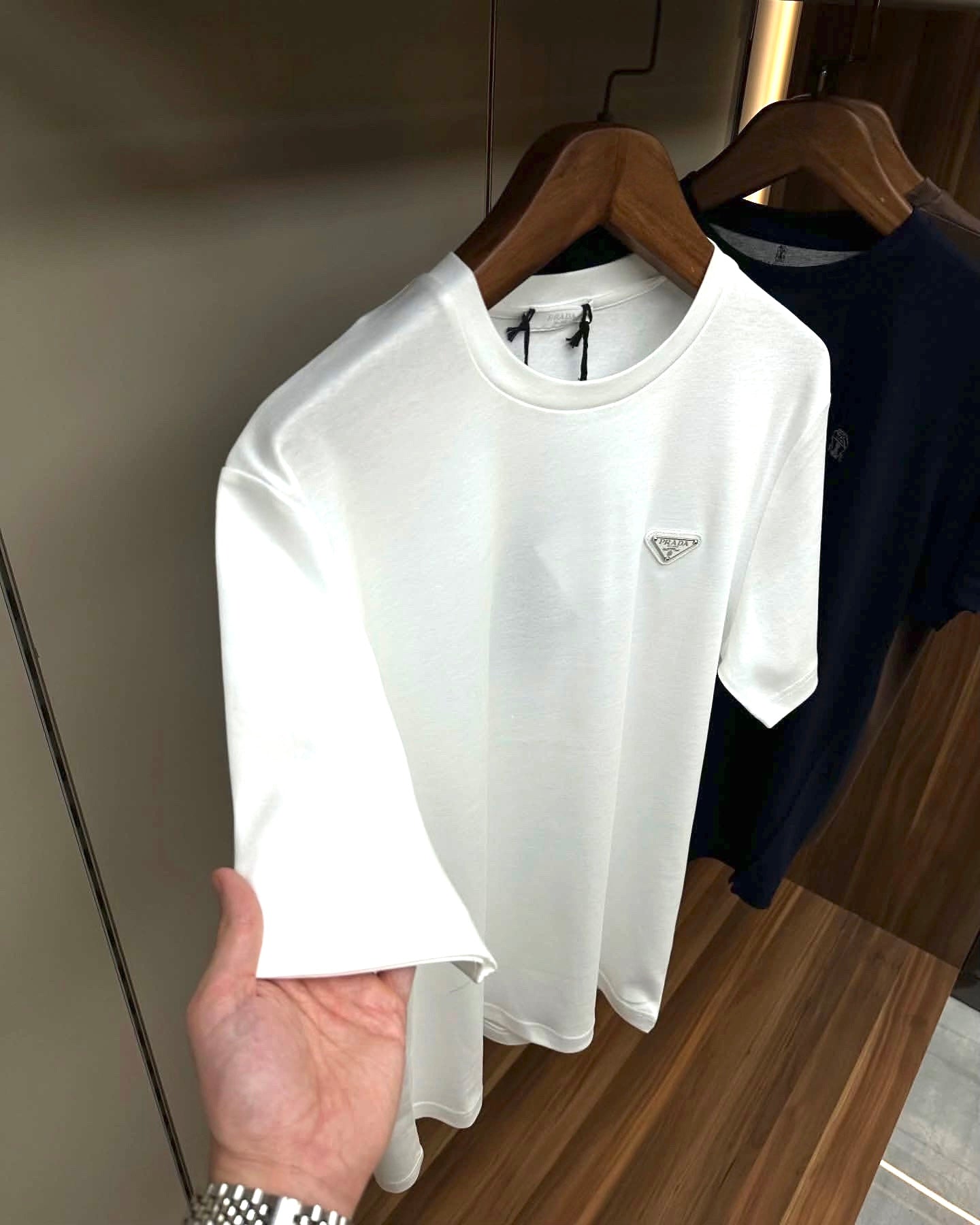 Prada White Cotton T-Shirt with Enamel Triangle Logo
