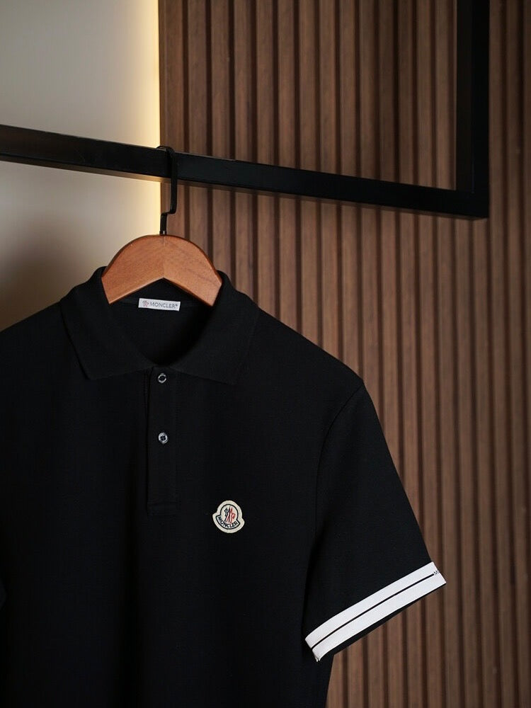 Moncler White Polo Shirt with Contrast Tipped Sleeves