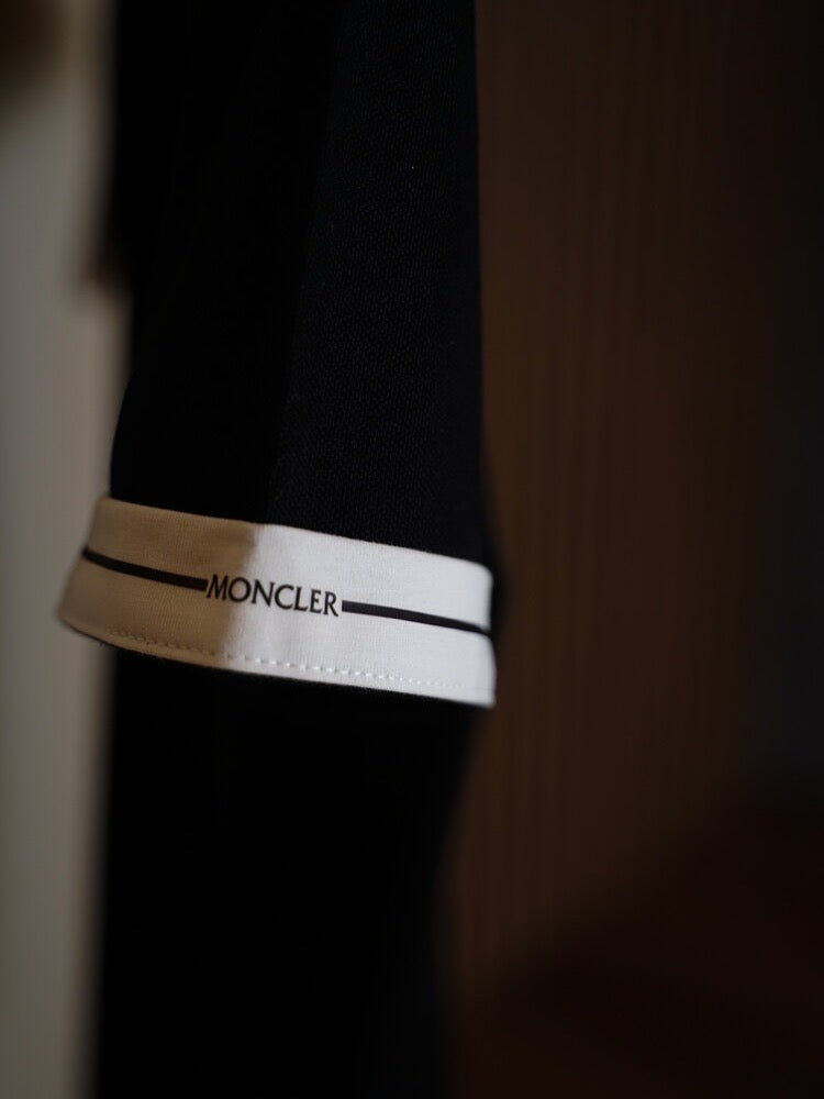 Moncler White Polo Shirt with Contrast Tipped Sleeves