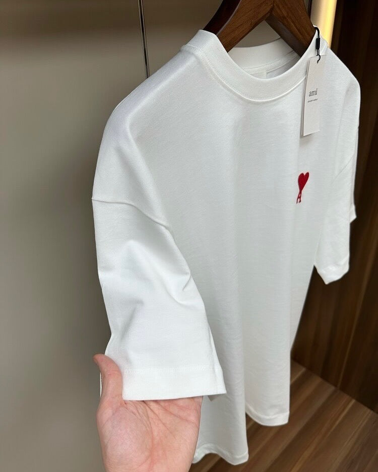 AMI Paris White T-Shirt with Red Ami de Coeur Logo