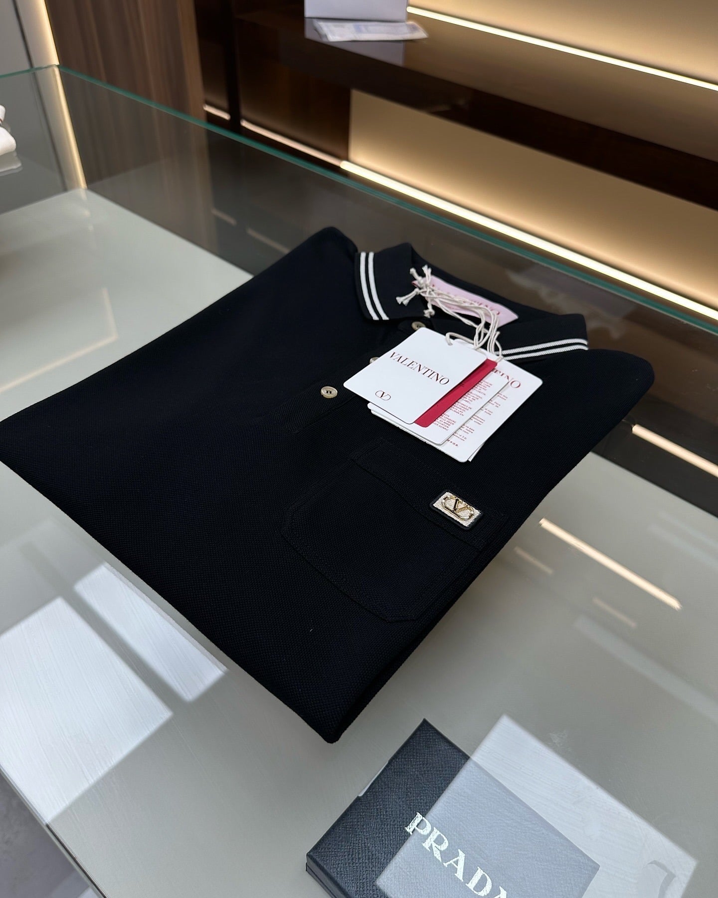 Valentino Black Polo Shirt with Contrast Collar Trim