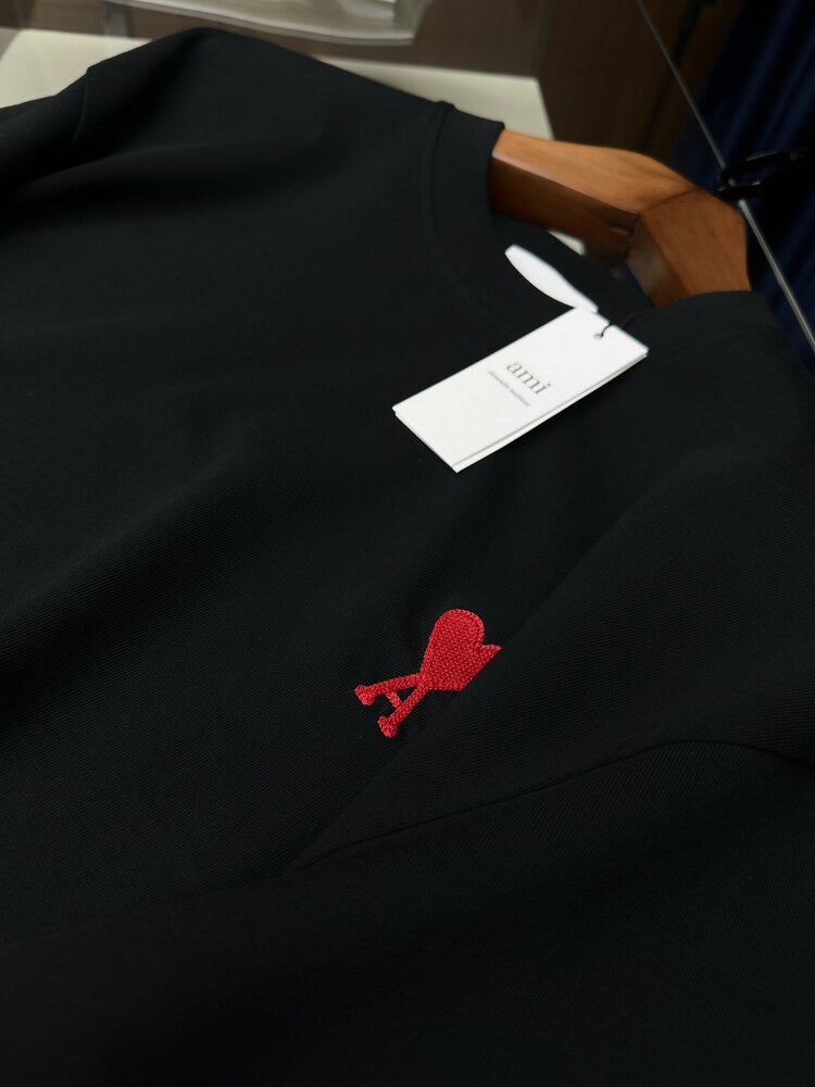AMI Paris Black T-Shirt with Red Ami de Coeur Logo