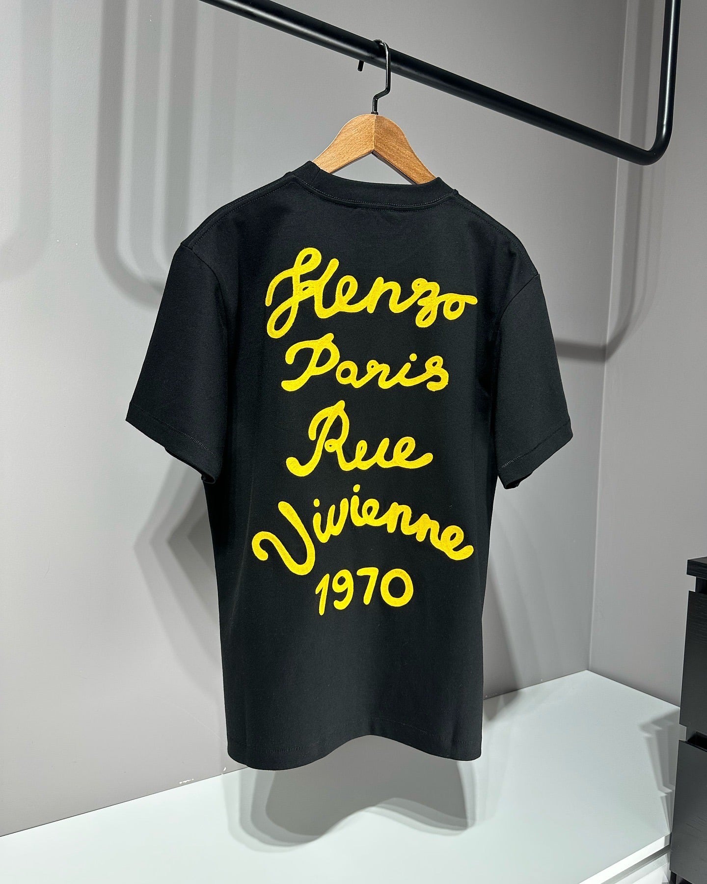 Kenzo Paris Black T-Shirt with Yellow Flower Embroidery