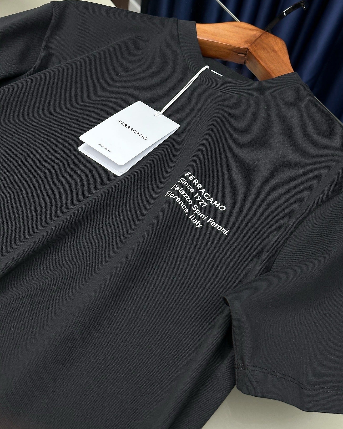 Ferragamo Black T-Shirt with Graphic Embroidery