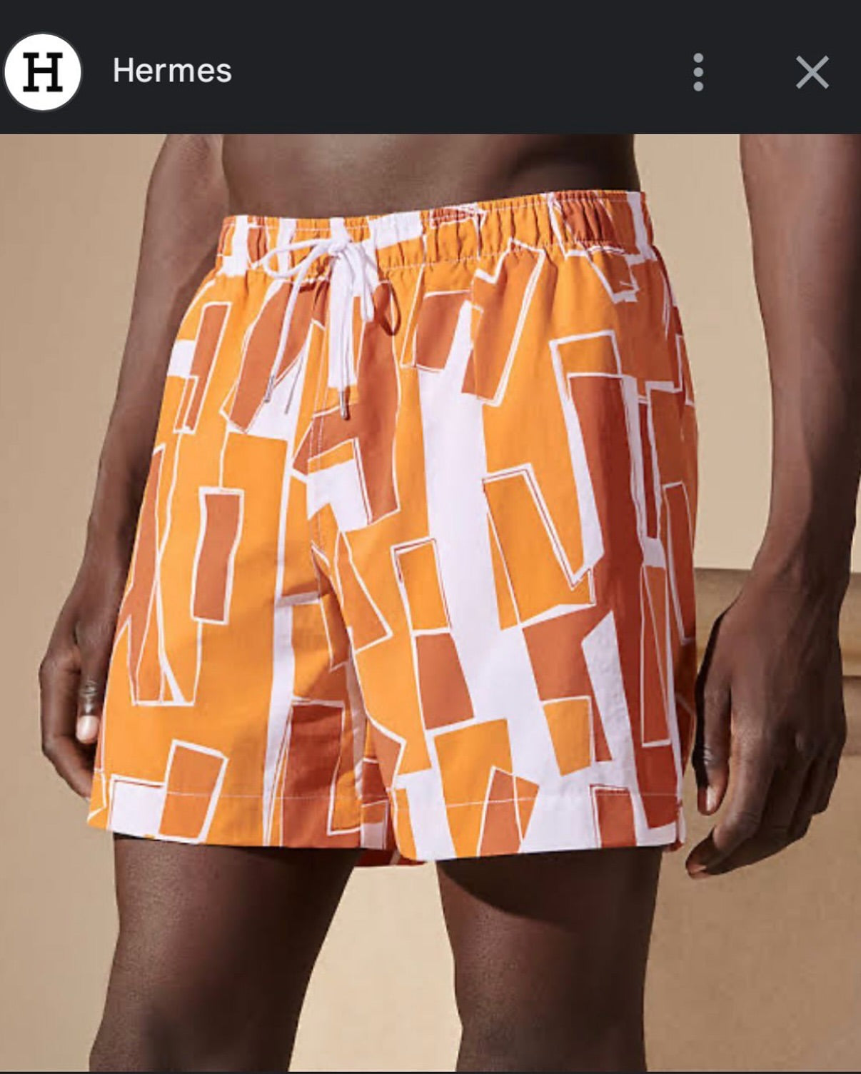 Hermès Geo-Print Swim Shorts – Orange & White