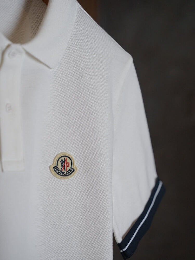 Moncler White Polo Shirt with Contrast Tipped Sleeves
