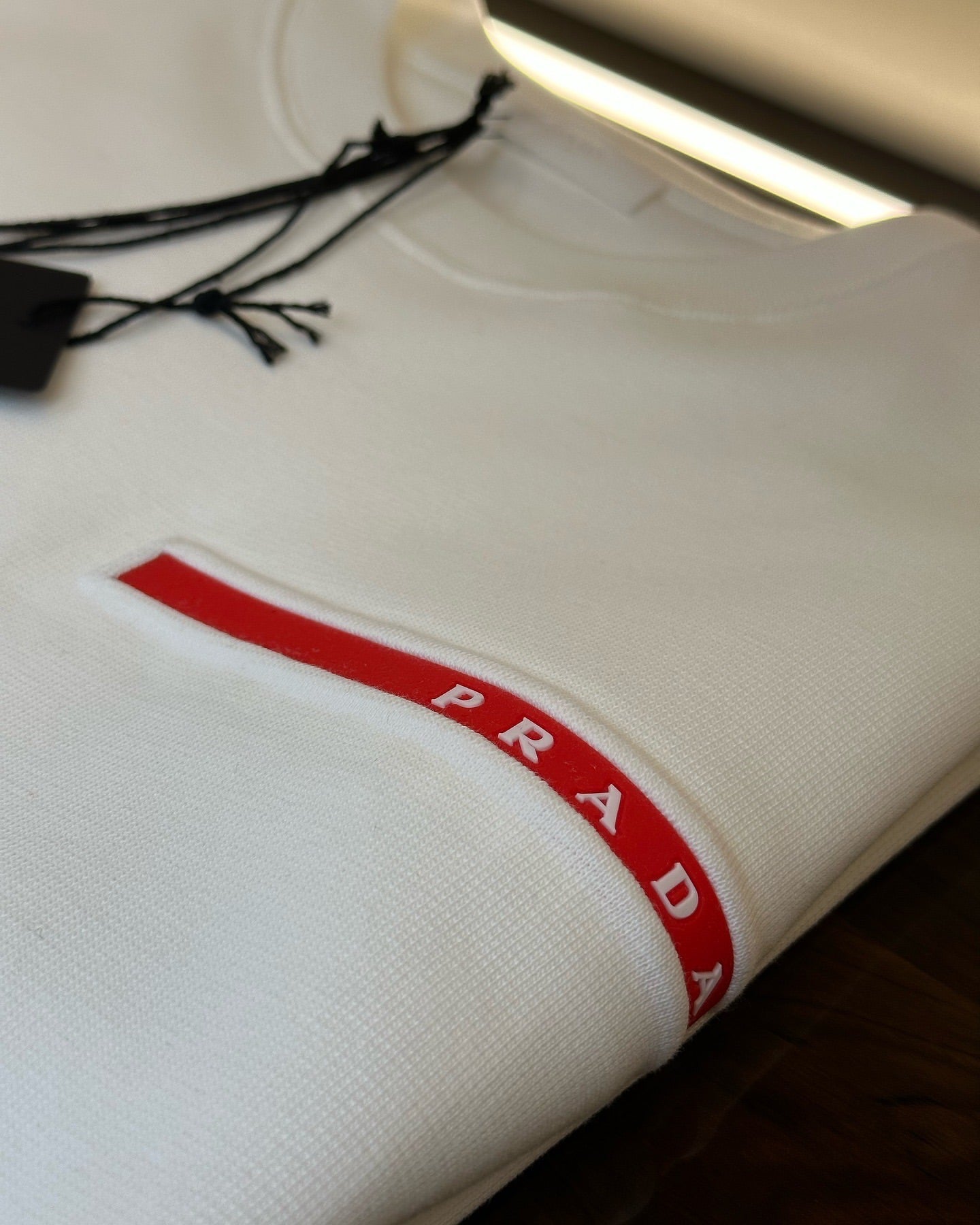 Prada White Cotton T-Shirt with Red Line Logo