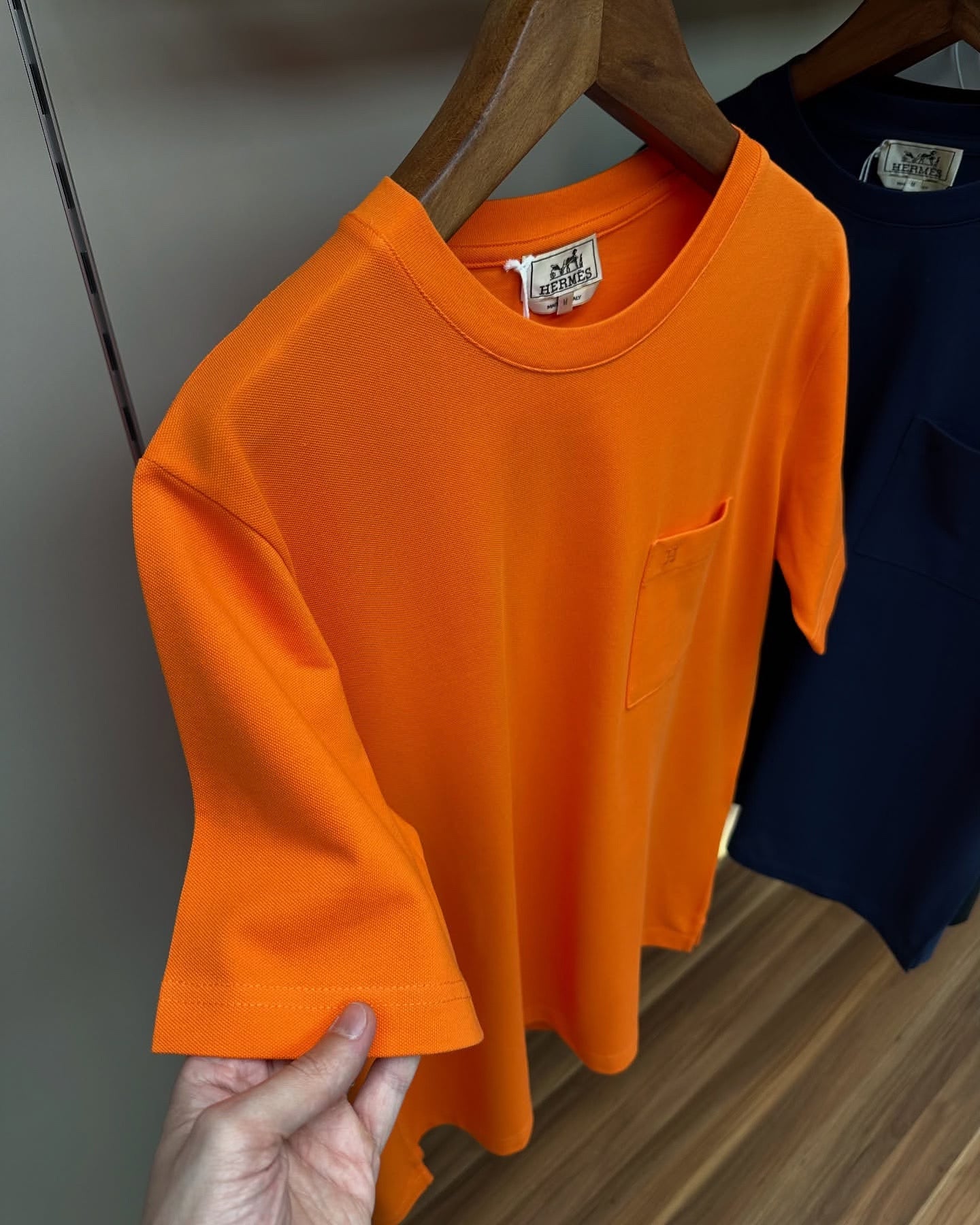 Hermès Orange Cotton T-Shirt with Sleeve Pocket & Embroidered “H”