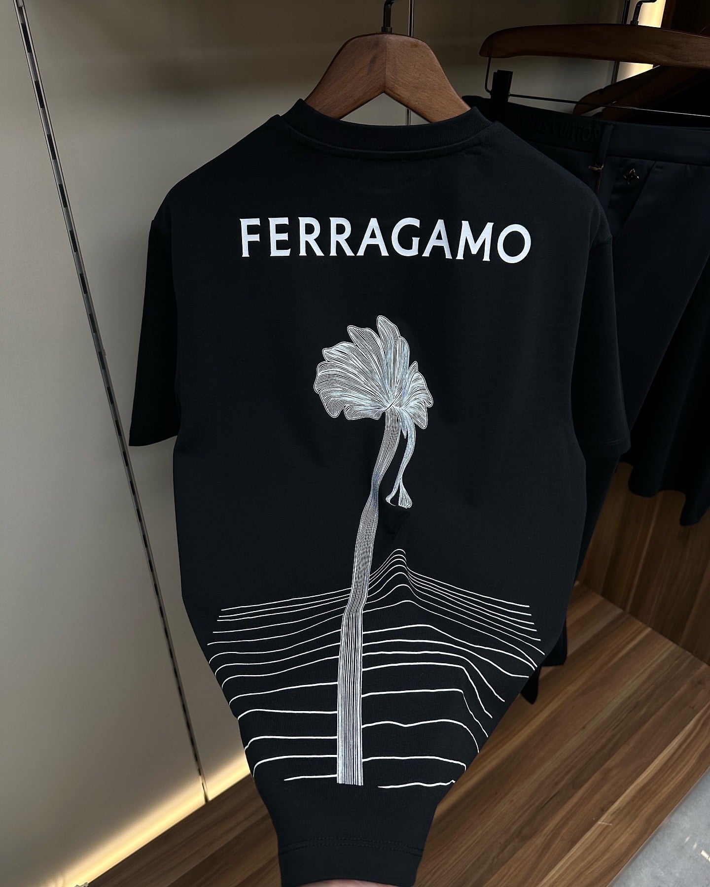 Ferragamo Black T-Shirt with Graphic Embroidery