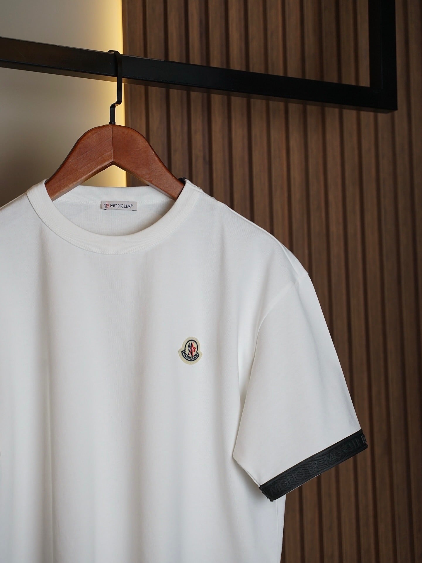 Moncler Classic White Logo Tee with Black Trim
