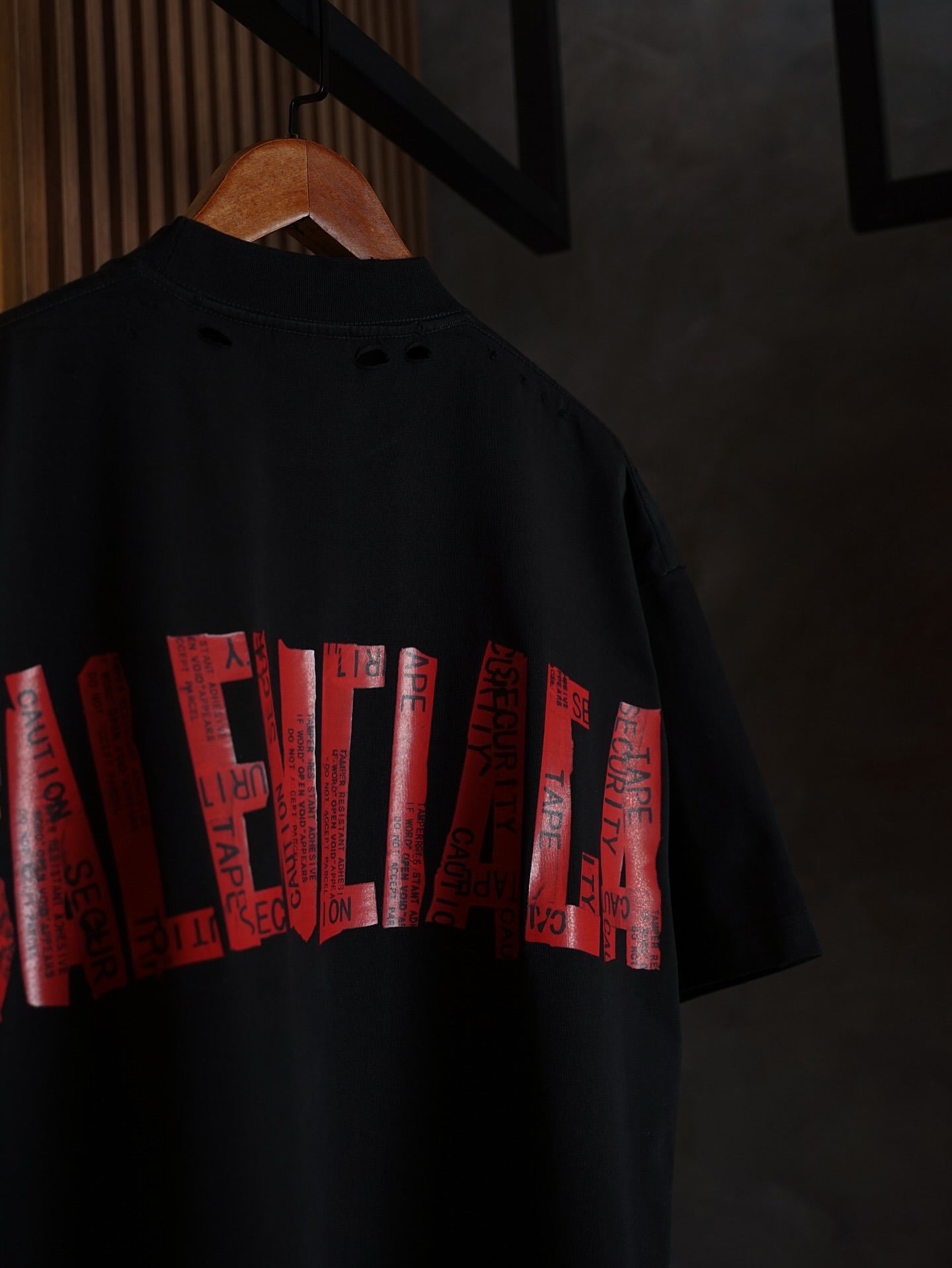 Balenciaga Black Distressed “VENICE” Tape Graphic T-Shirt