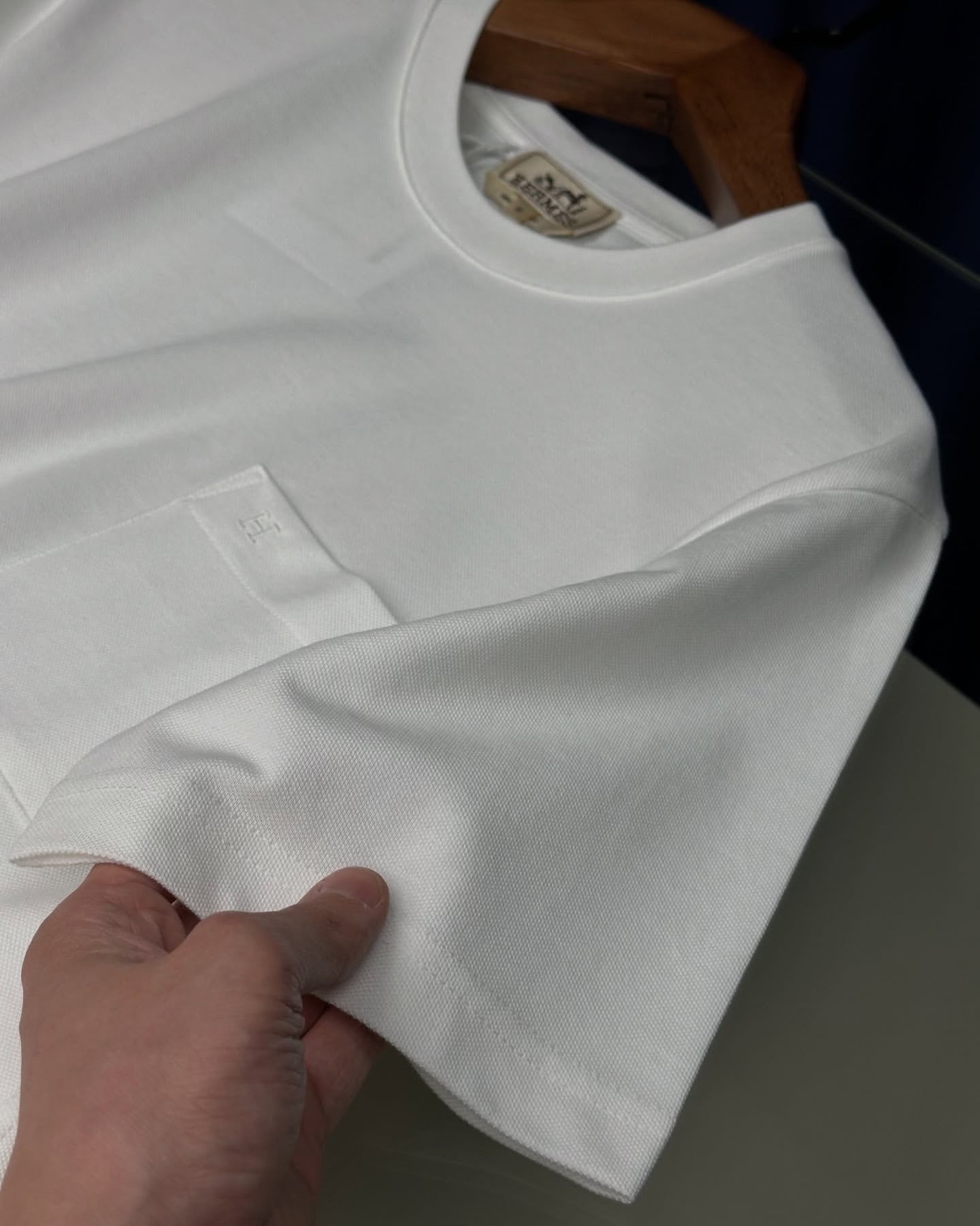 Hermès White Cotton T-Shirt with Sleeve Pocket & Embroidered “H” Logo