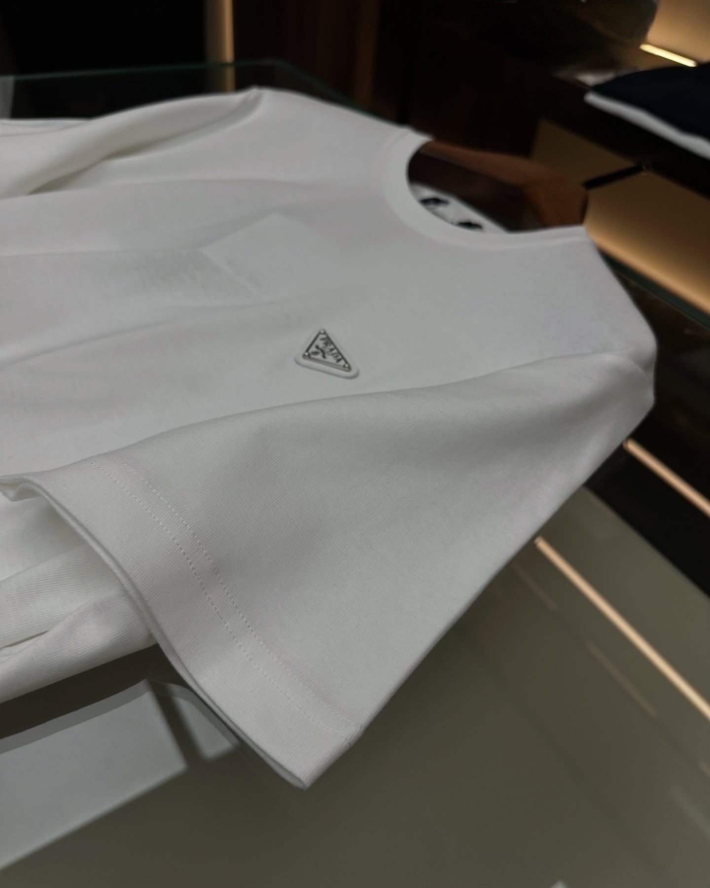 Prada White Cotton T-Shirt with Enamel Triangle Logo
