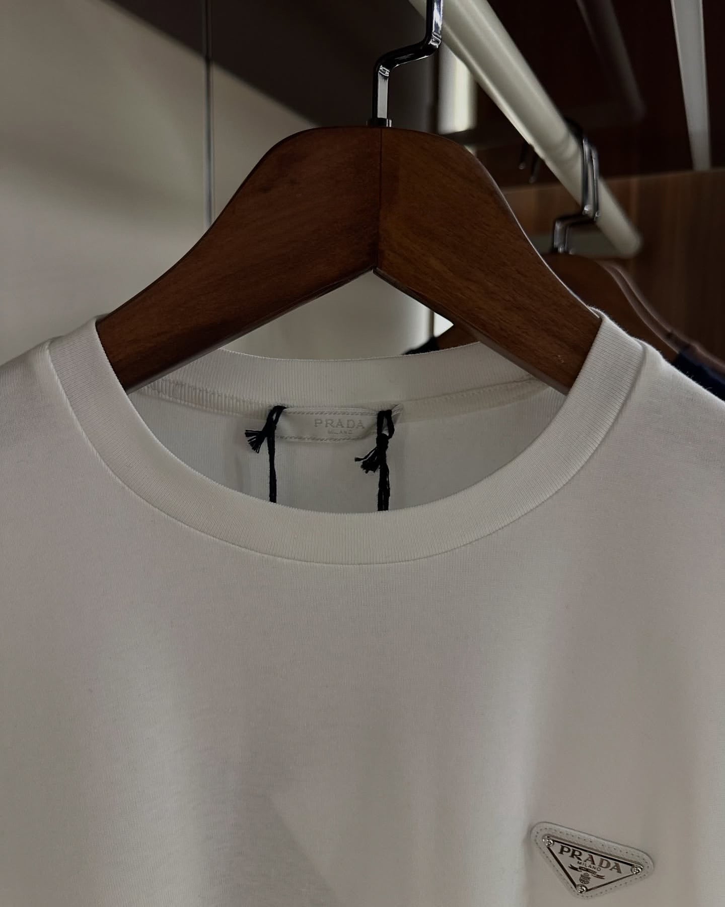 Prada White Cotton T-Shirt with Enamel Triangle Logo