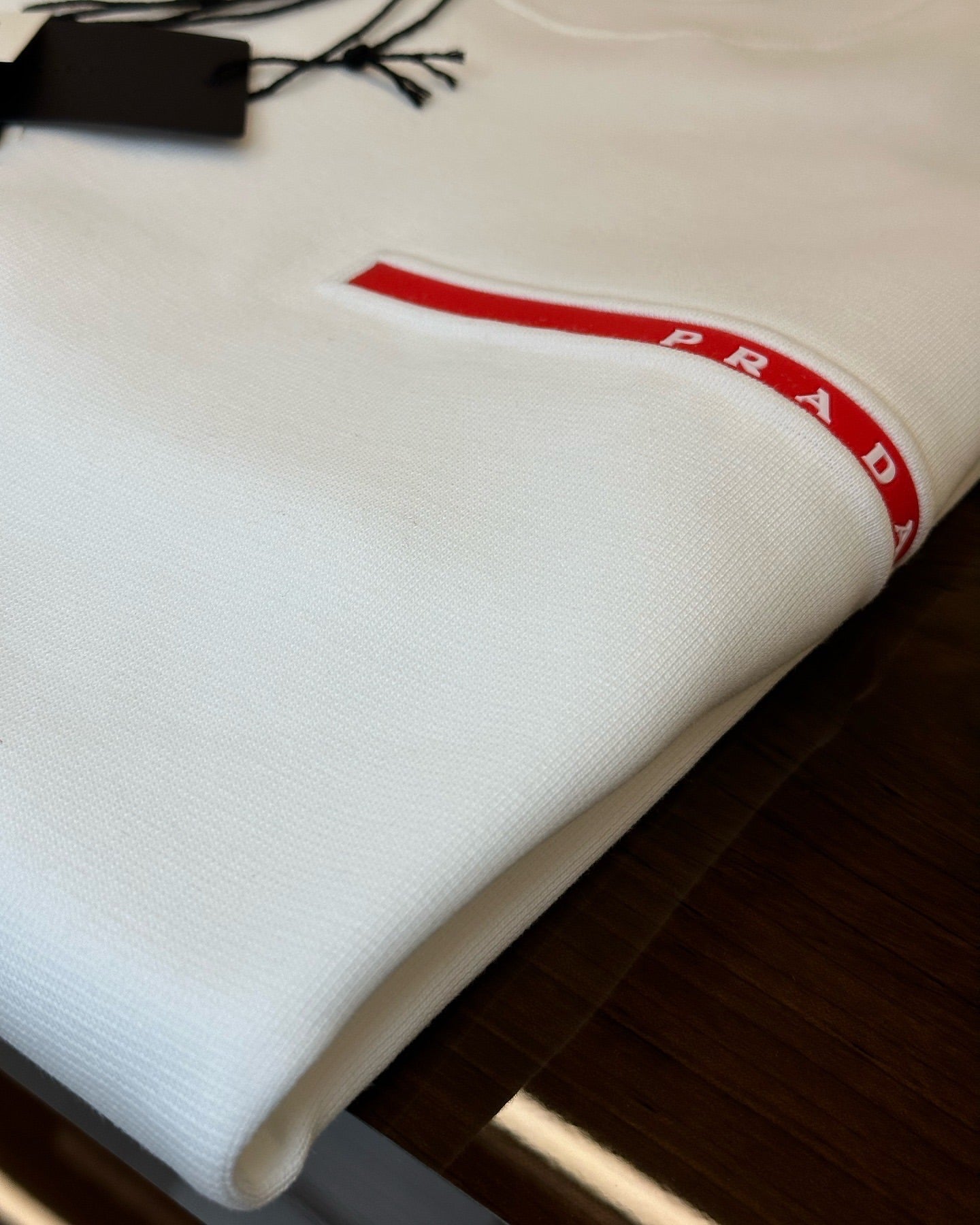 Prada White Cotton T-Shirt with Red Line Logo