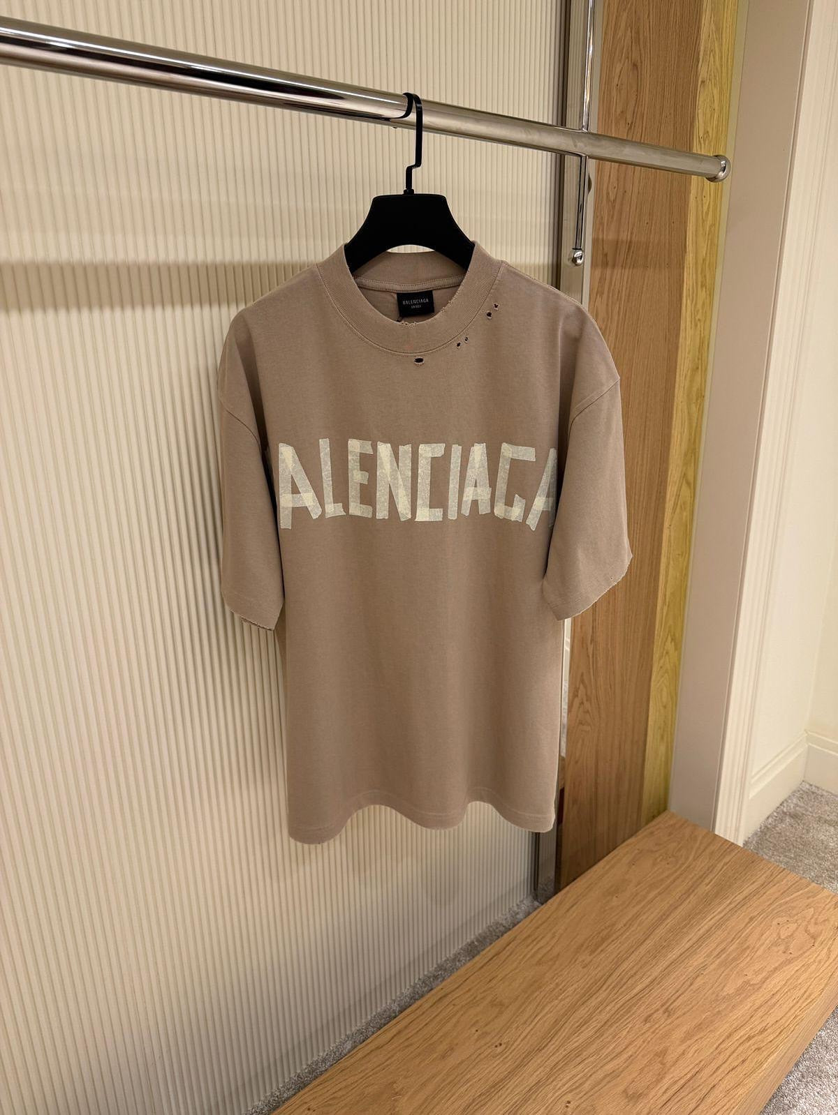 Balenciaga Distressed Oversized Logo T-Shirt – Beige & Yellow