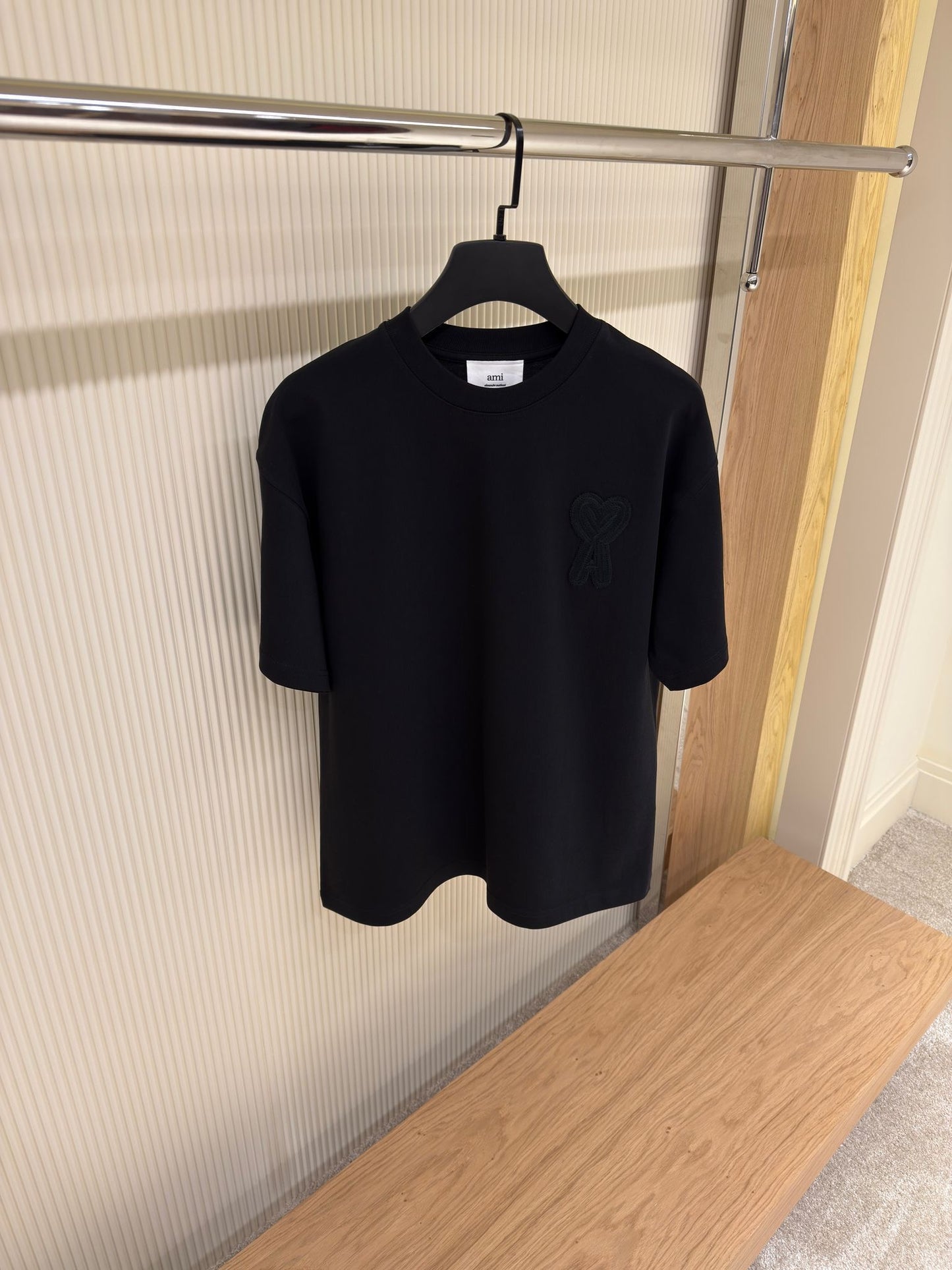 Ami Paris Black T-Shirt with Tonal Ami de Coeur Logo