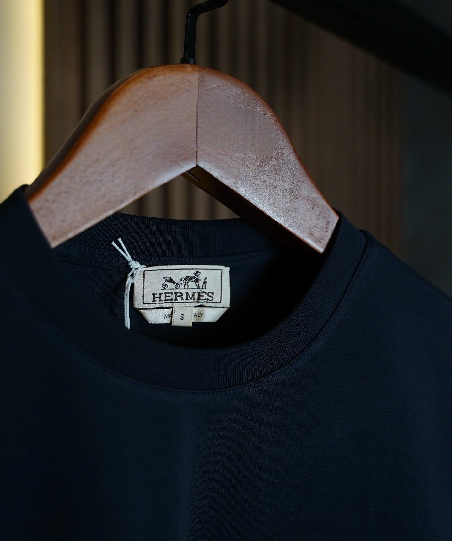 Hermès Navy Blue T-Shirt with Brown Satin Pocket