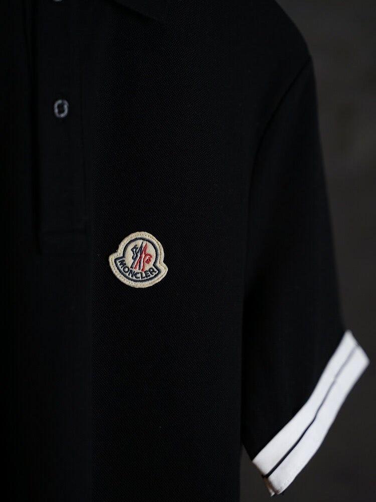 Moncler White Polo Shirt with Contrast Tipped Sleeves