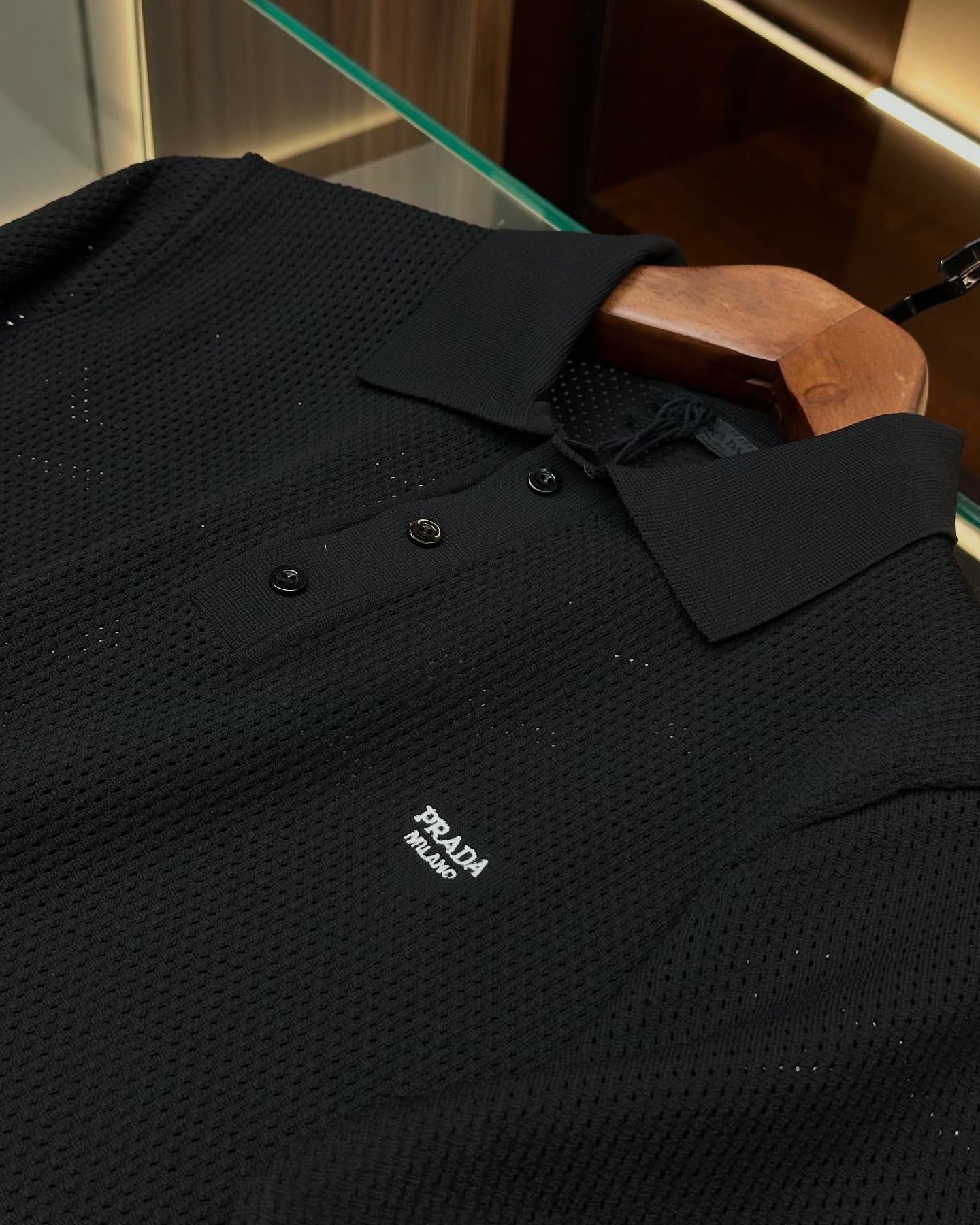 Prada Classic Black Cotton Polo Shirt
