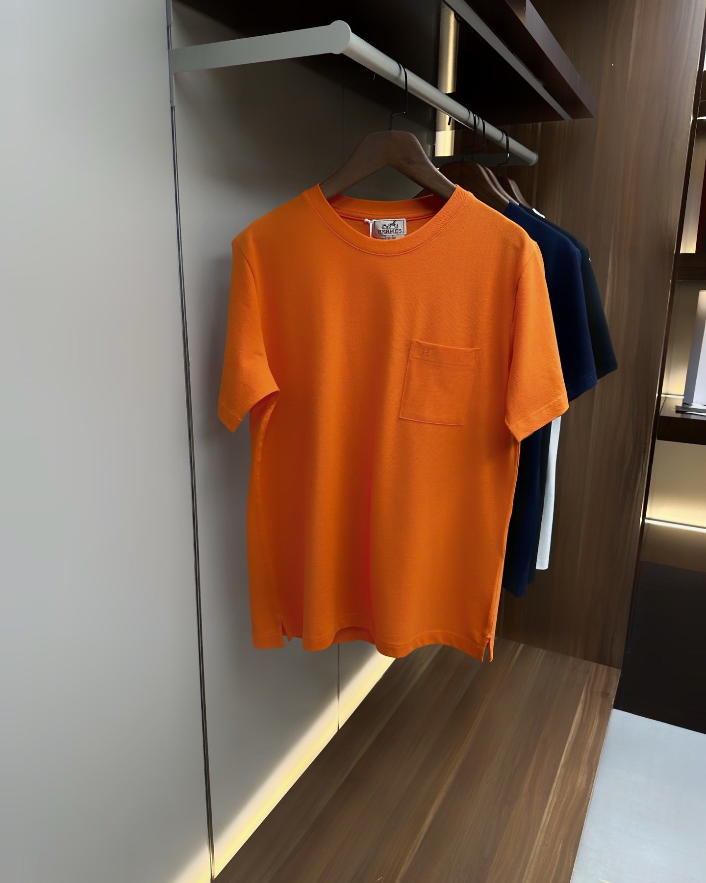 Hermès Orange Cotton T-Shirt with Sleeve Pocket & Embroidered “H”