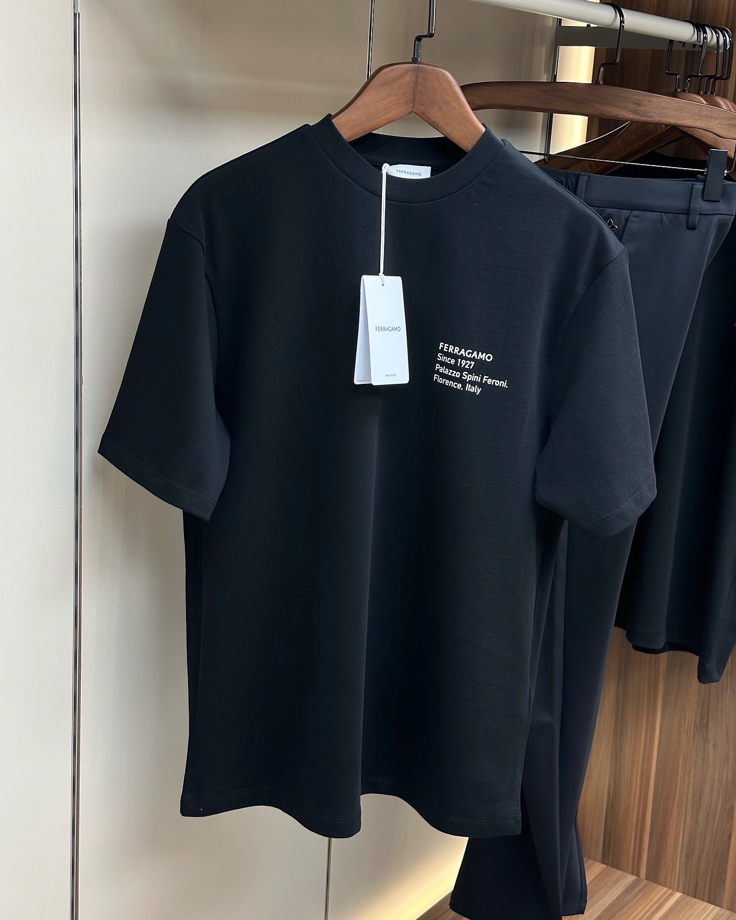 Ferragamo Black T-Shirt with Graphic Embroidery
