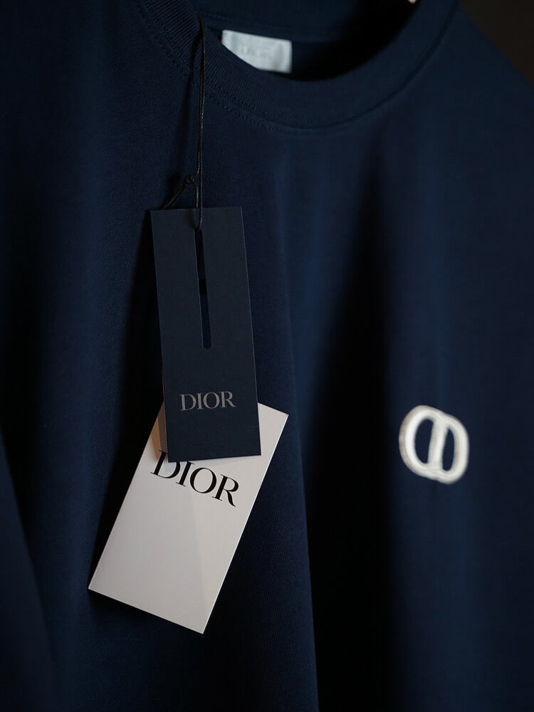Christian Dior Navy Blue T-Shirt with Embroidered CD Logo