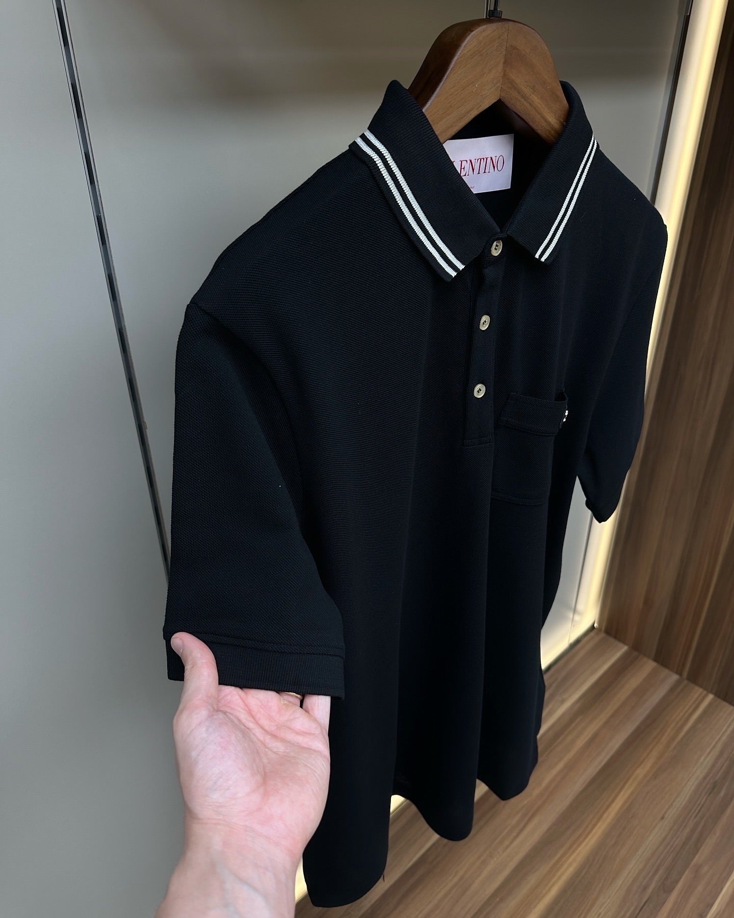 Valentino Black Polo Shirt with Contrast Collar Trim