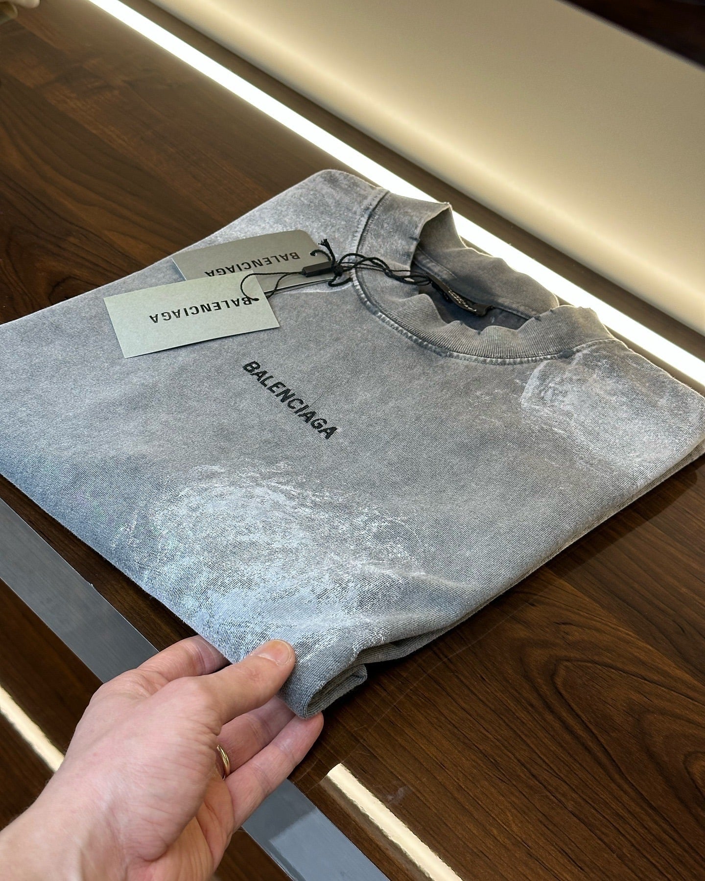 Balenciaga Distressed Logo T-Shirt in Washed Grey