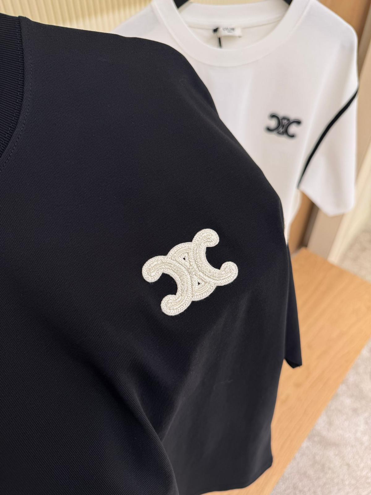 Celine White Cotton T-Shirt with Embroidered Triomphe Logo