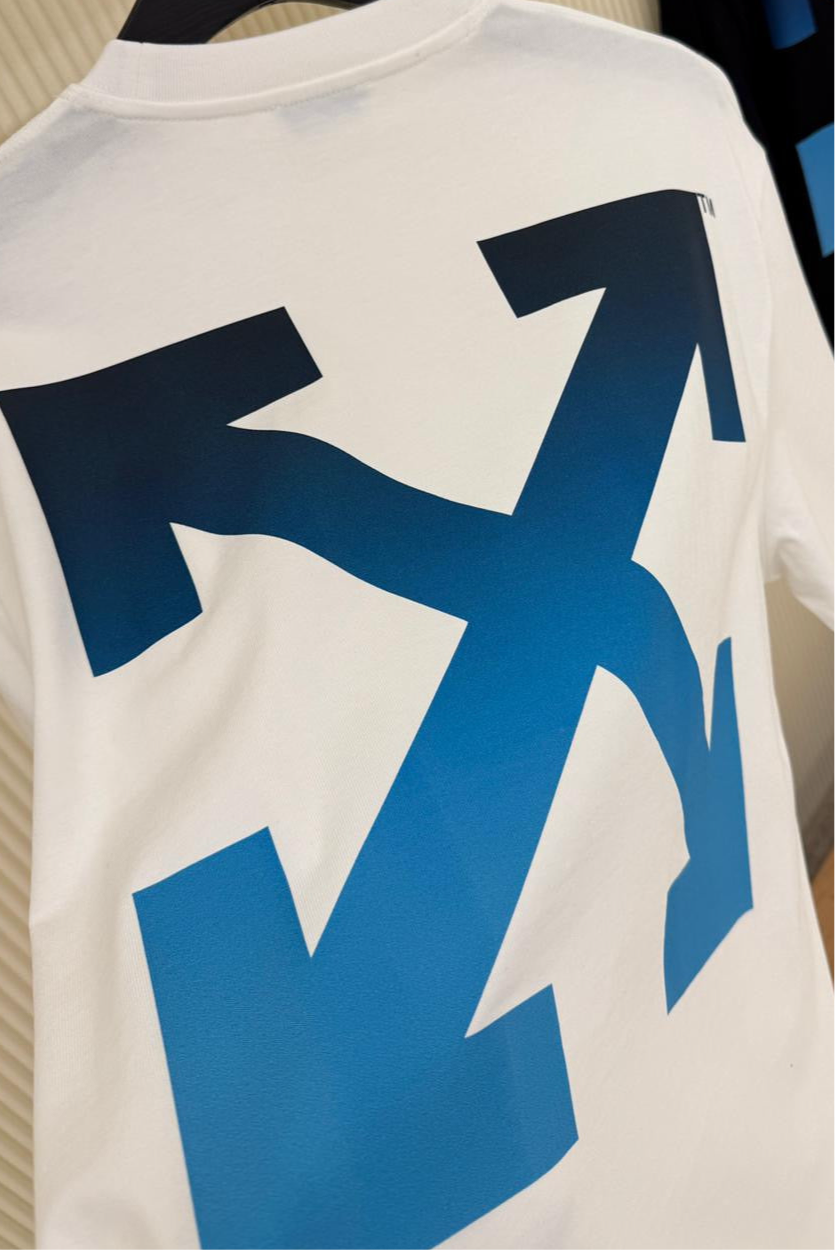 Off-White Gradient Arrows Logo Tee – White/Blue