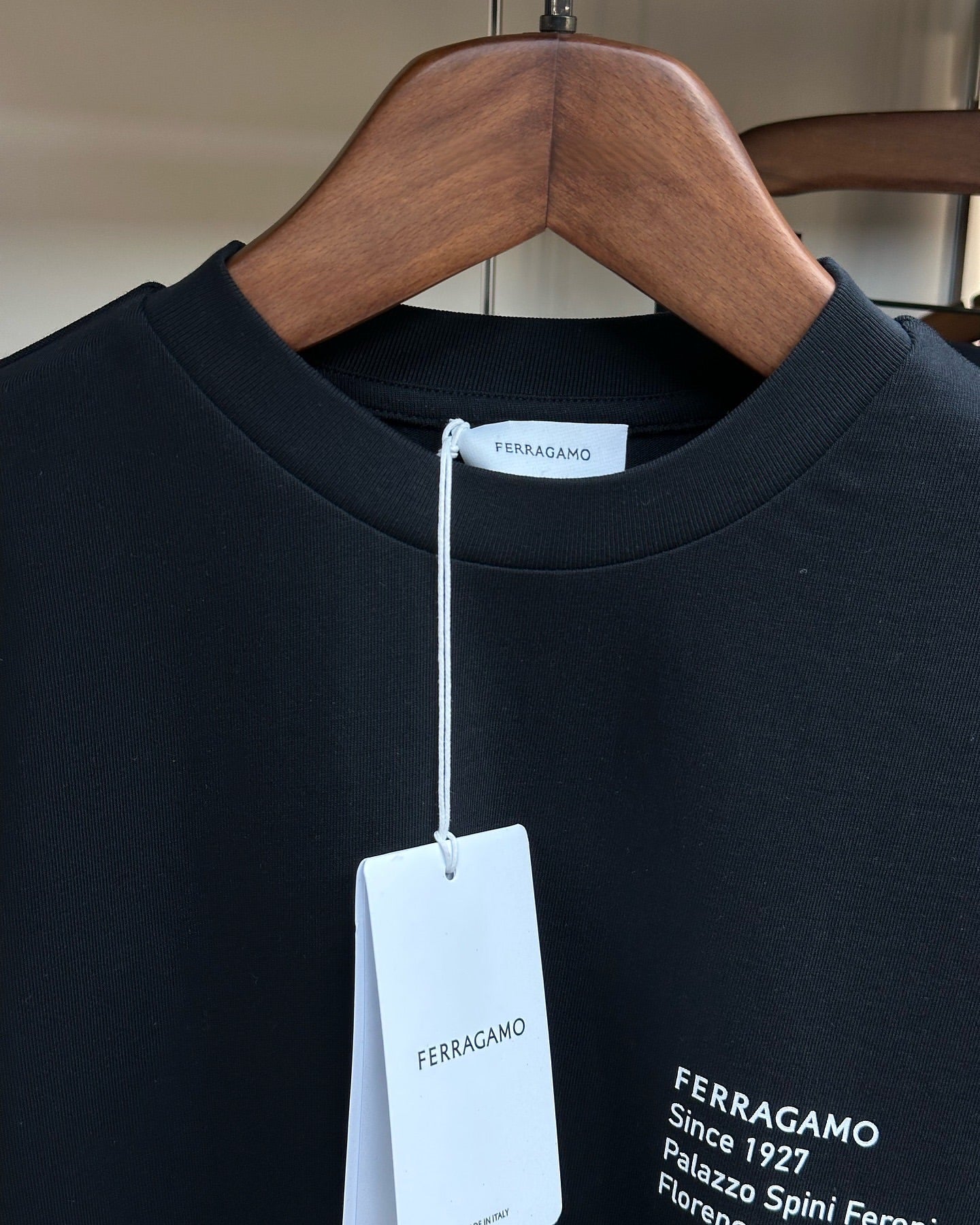 Ferragamo Black T-Shirt with Graphic Embroidery