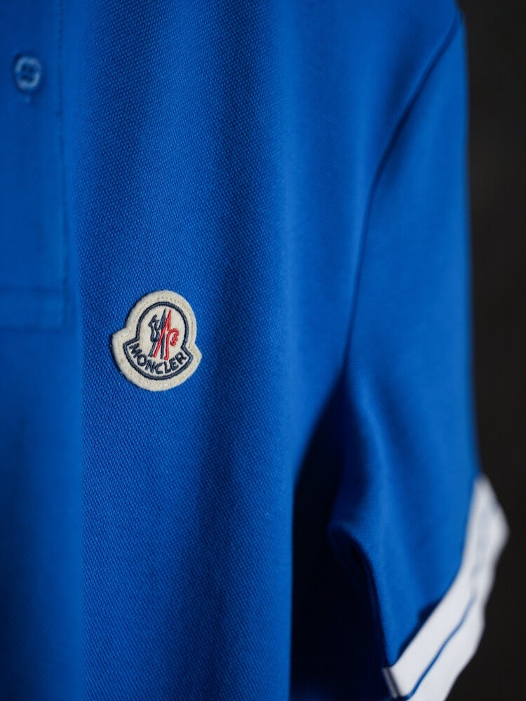 Moncler White Polo Shirt with Contrast Tipped Sleeves